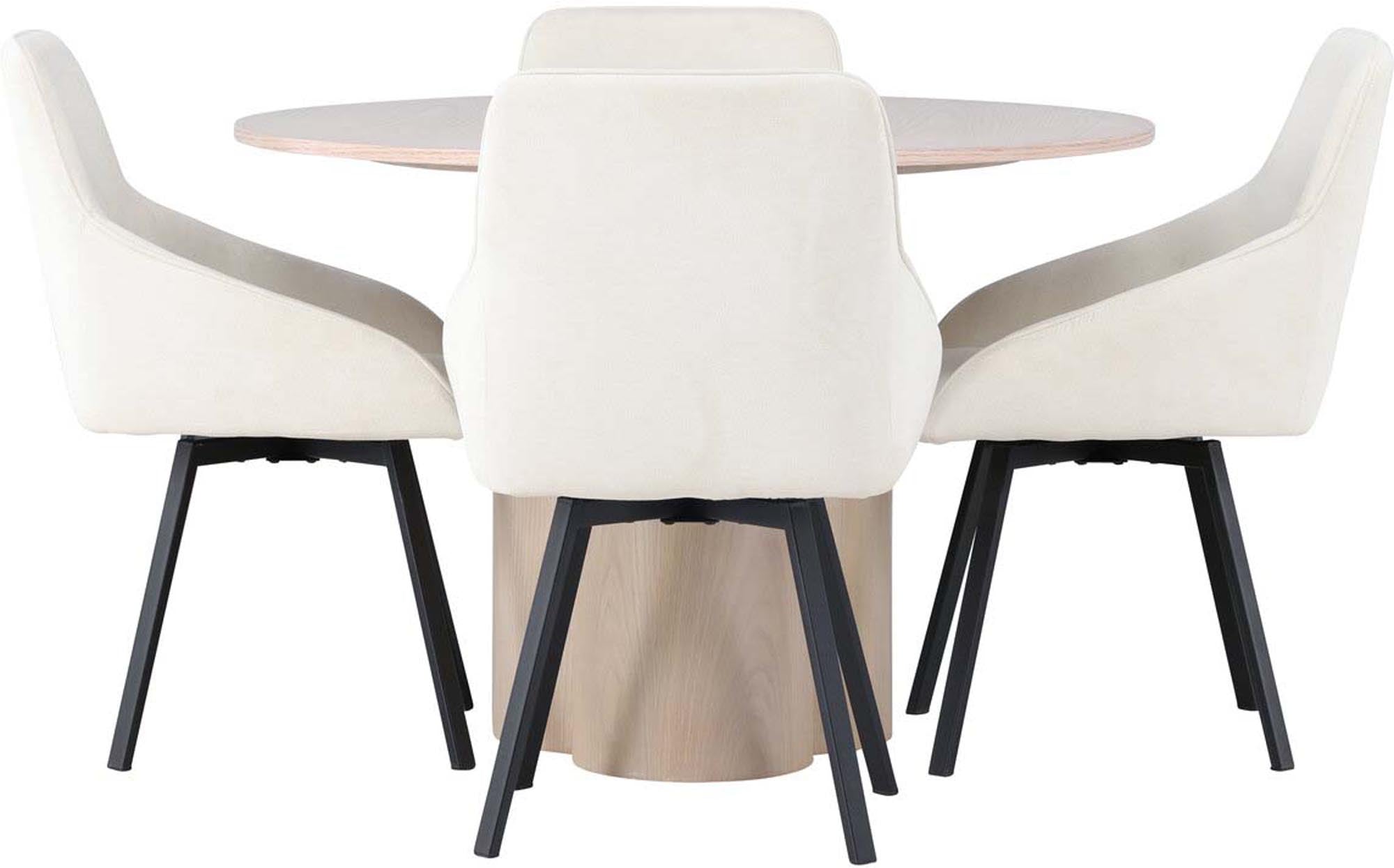 Elegantes Olivia Esszimmerset mit rundem Rosie Tisch, 4 Stühle, 110cm.