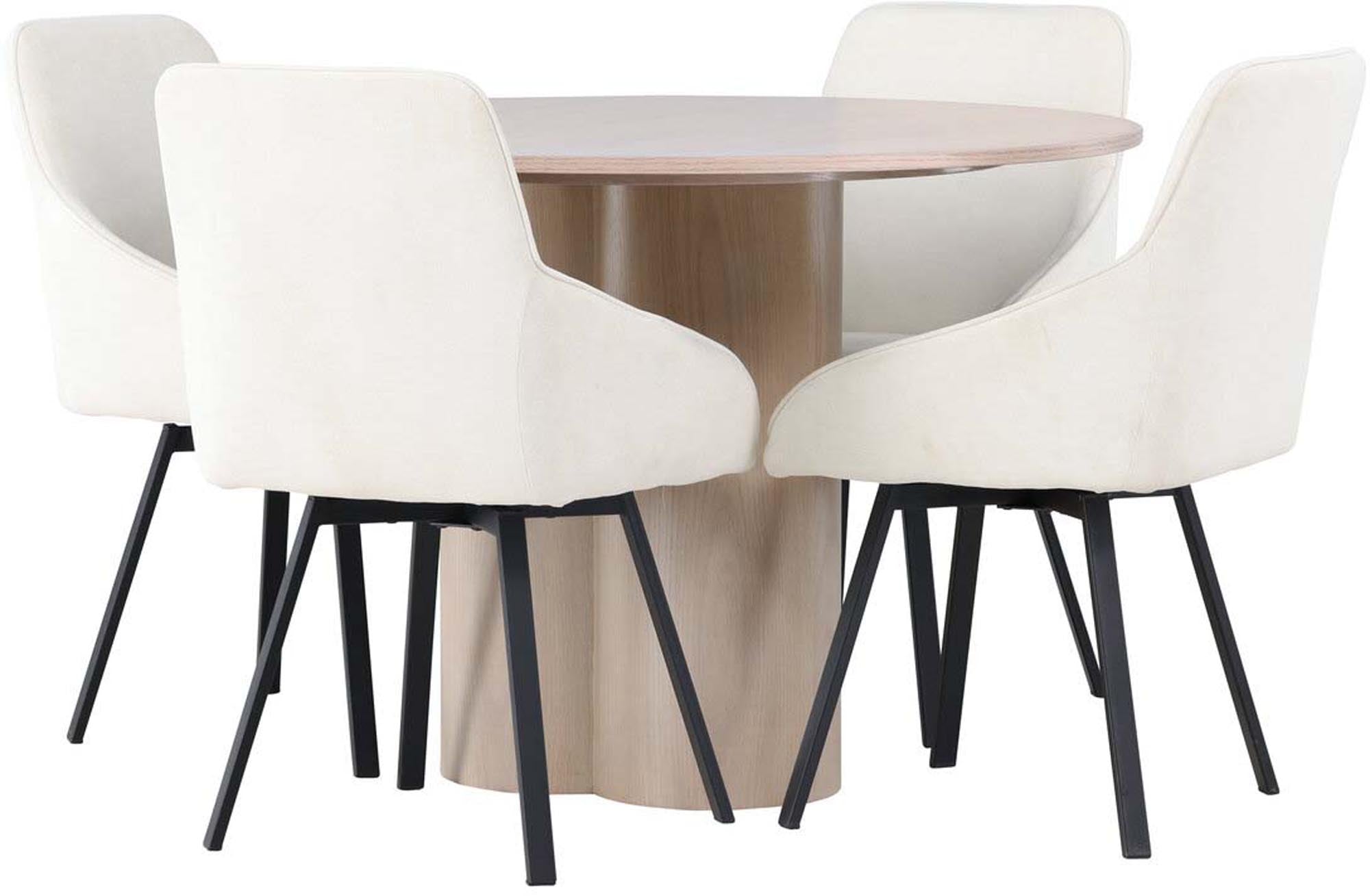 Modernes Esszimmerset Olivia mit Rosie Tisch (Ø110cm) und 4 stilvollen Stühlen. Perfekt für gemütliche Abende und elegantes Ambiente.