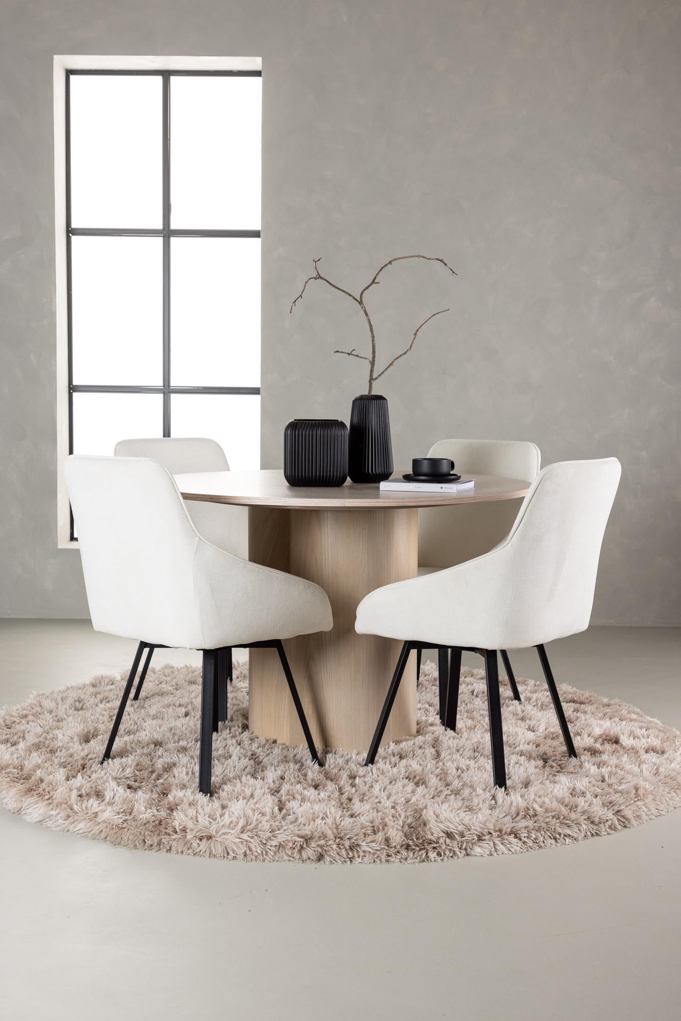 Modernes Esszimmerset Olivia mit Rosie Tisch (110cm) und 4 stilvollen Stühlen. Ideal für gesellige Runden und elegantes Ambiente.