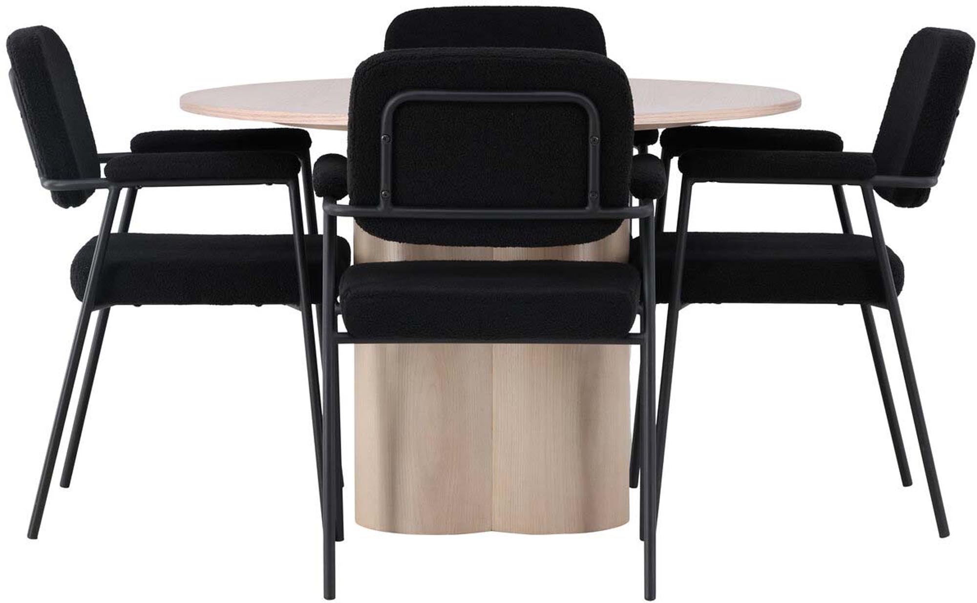 Elegantes Esszimmerset von Venture Home: runder Tisch mit 110 cm Durchmesser und 4 komfortablen Stühlen, perfekt für stilvolle Esszimmer und gesellige Runden.