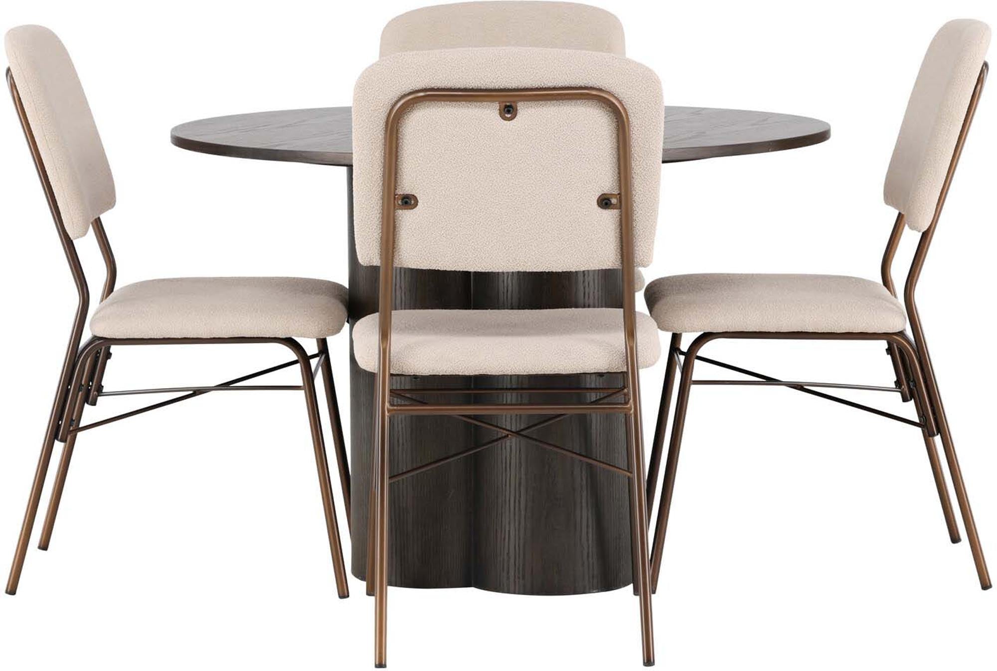 Elegantes Esszimmerset Olivia mit 110 cm Tisch und 4 komfortablen Stühlen. Perfekt für stilvolle Dinner und gesellige Runden.