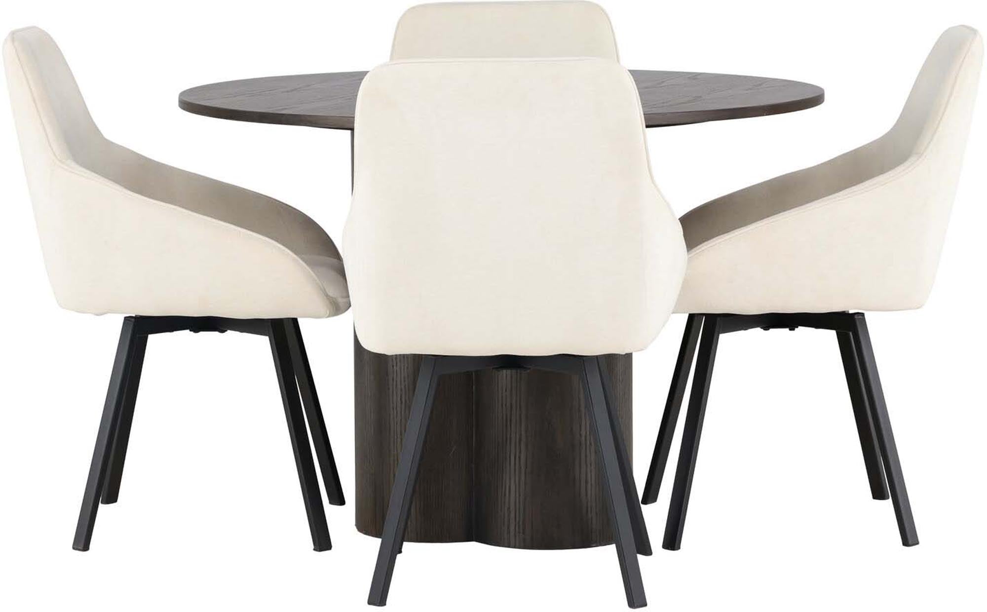 Stilvolles Olivia Esszimmerset: Runder Tisch mit 4 Stühlen, elegant.