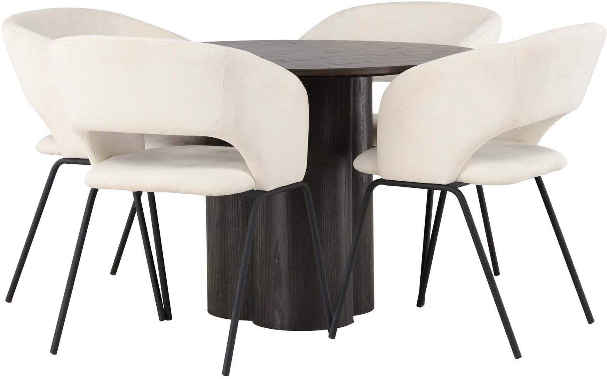 Elegantes Olivia Esszimmerset mit 110 cm Tisch und 4 komfortablen Stühlen. Ideal für gesellige Runden und modernes Wohndesign.