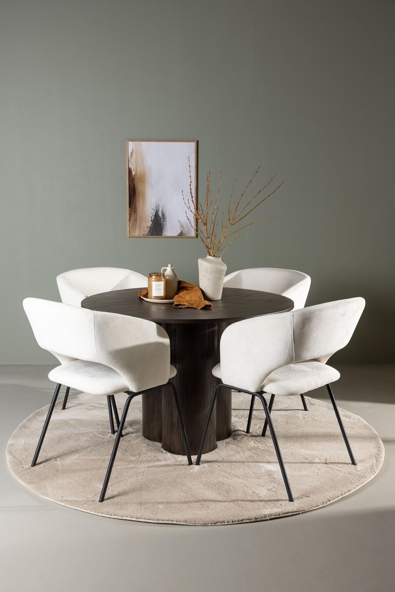 Modernes Olivia Esszimmerset, rund, 4 Stühle, von Venture Home.