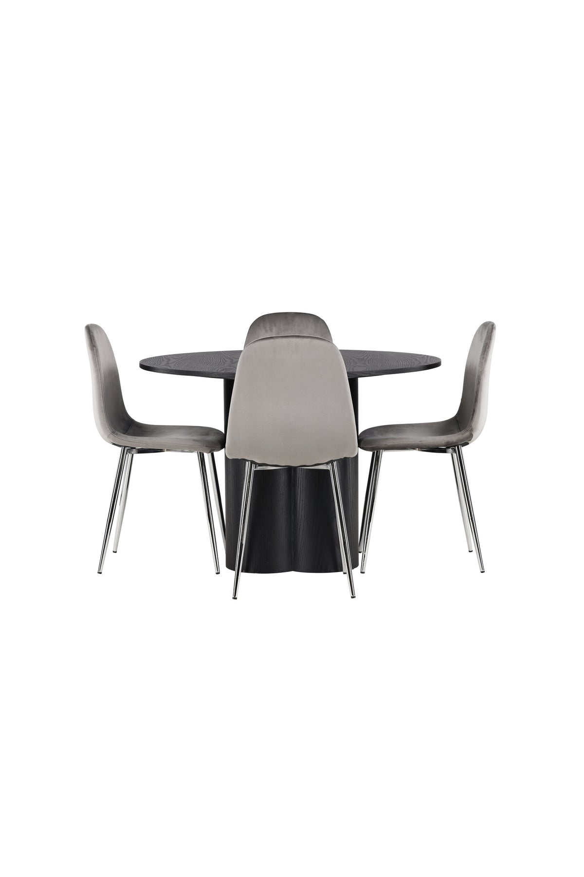 Olivia Esszimmerset + Eva ⌀110cm/4St. in Schwarz / Hellgrau / Silber präsentiert im Onlineshop von KAQTU Design AG. Esszimmerset ist von Venture Home