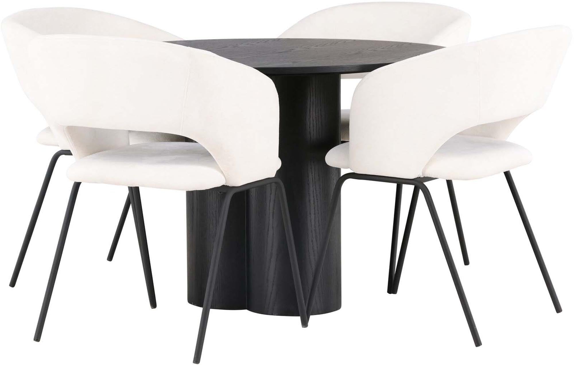 Modernes Olivia Esszimmerset mit rundem Tisch (110 cm) und 4 ergonomischen Stühlen von Venture Home – ideal für gesellige Anlässe.