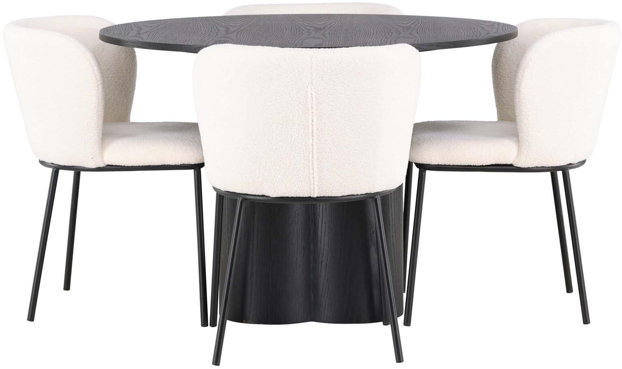 Entdecken Sie das stilvolle Olivia Esszimmerset + Edina von Venture Home. Eleganter Tisch ⌀110cm und 4 ergonomische Stühle für perfekten Komfort.