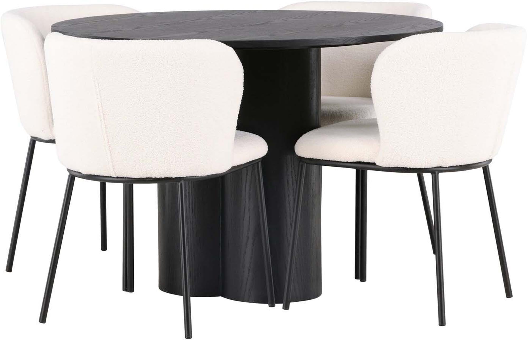 Stilvolles Esszimmerset Olivia + Edina: 110 cm Tisch und 4 ergonomische Stühle für einladende Dinner und gemütliche Zusammenkünfte.