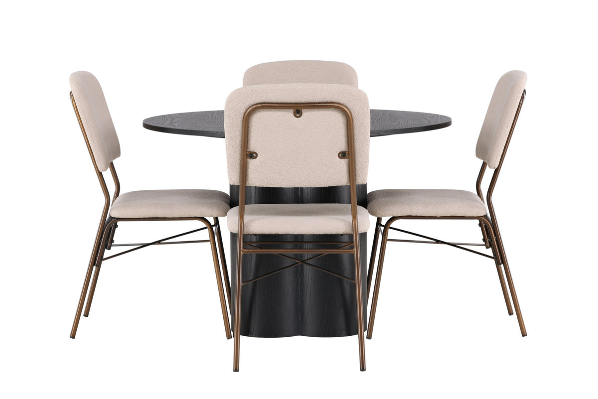 Olivia Esszimmerset + Seda ⌀110cm/4St. in Beige / Schwarz präsentiert im Onlineshop von KAQTU Design AG. Esszimmerset ist von Venture Home