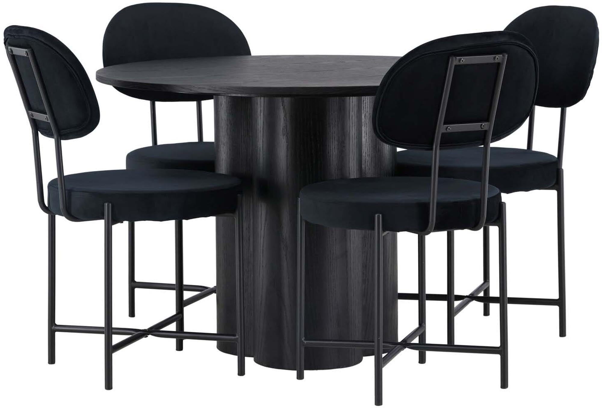 Entdecken Sie das Esszimmerset Olivia & Stella: eleganter runder Tisch (110 cm) und 4 stilvolle Stühle, perfekt für gesellige Momente und modernes Wohnen.