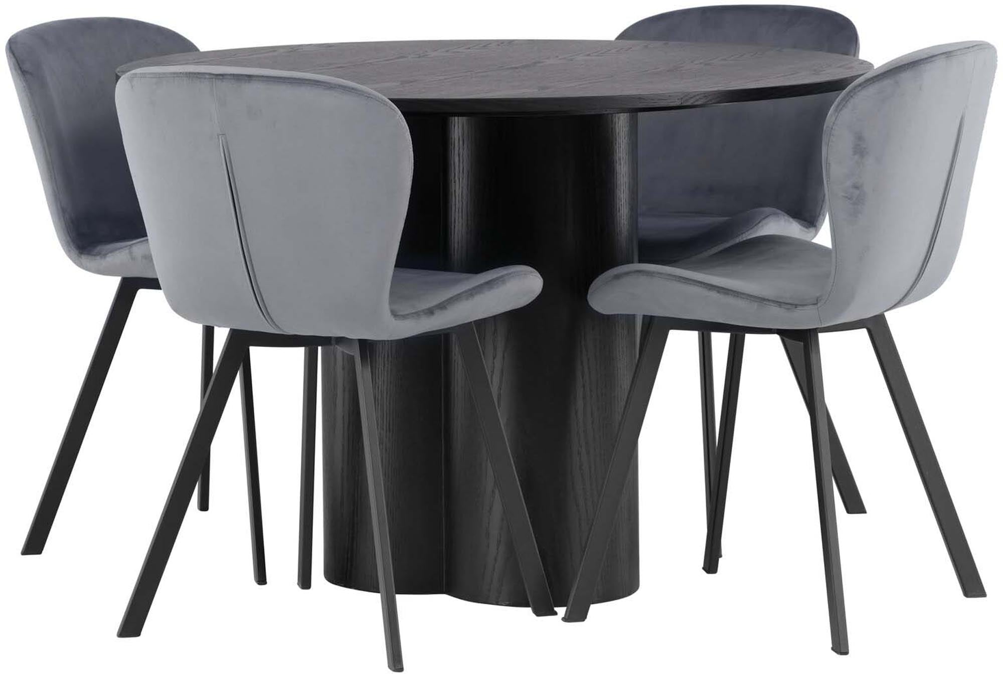 Modernes Olivia Esszimmerset mit rundem Lilja Tisch für 4 Personen.