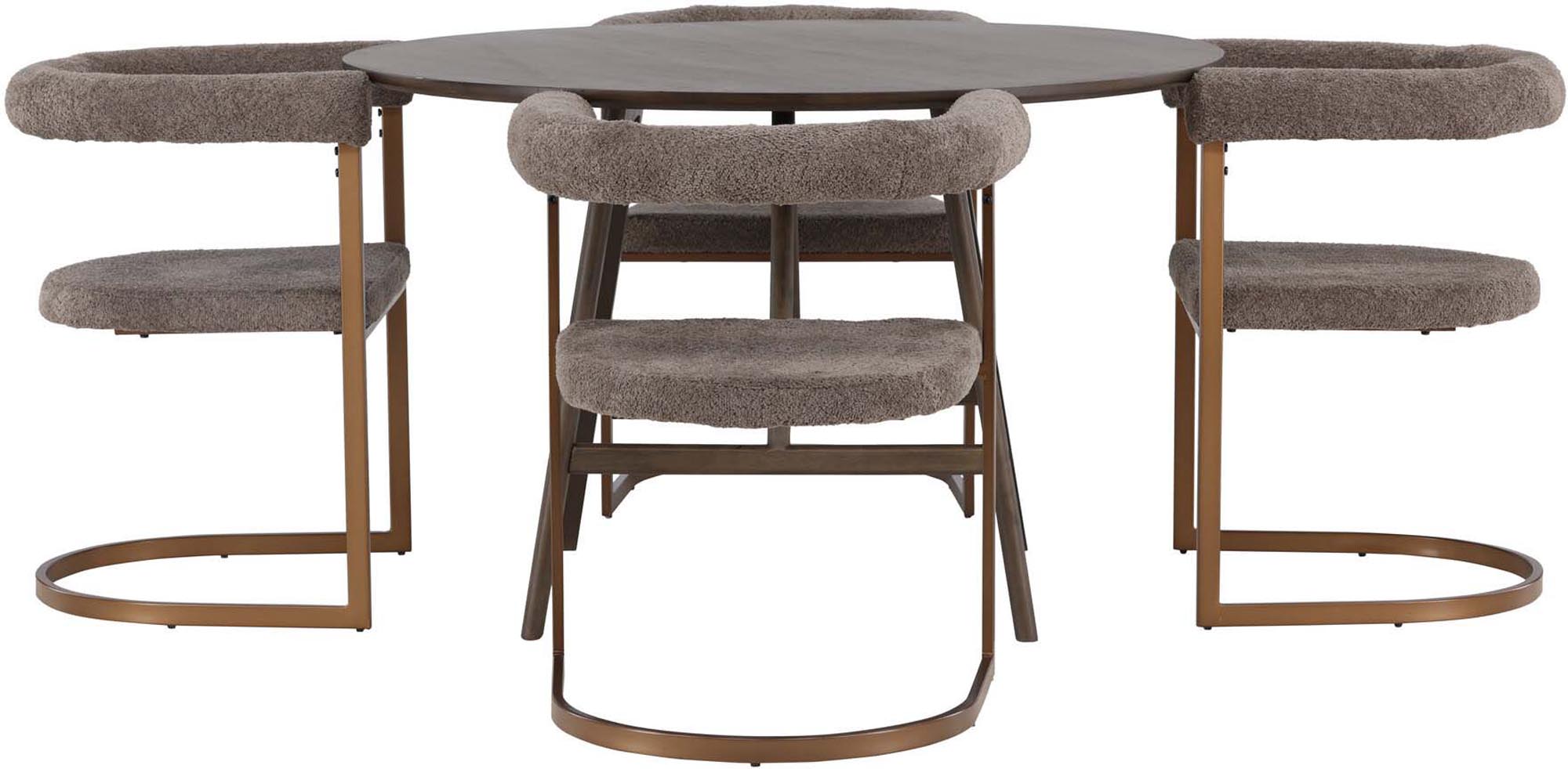 Entdecken Sie das Kaseindon Esszimmerset + Morning von Venture Home: moderner Esstisch ⌀100cm und 4 elegante Stühle für stilvolle Geselligkeit.