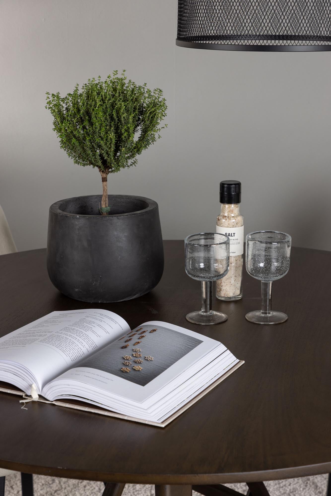 Elegantes Kaseindon Esszimmerset mit rundem 100 cm Tisch und 4 komfortablen Rosie Stühlen. Ideal für stilvolle Esszimmer.