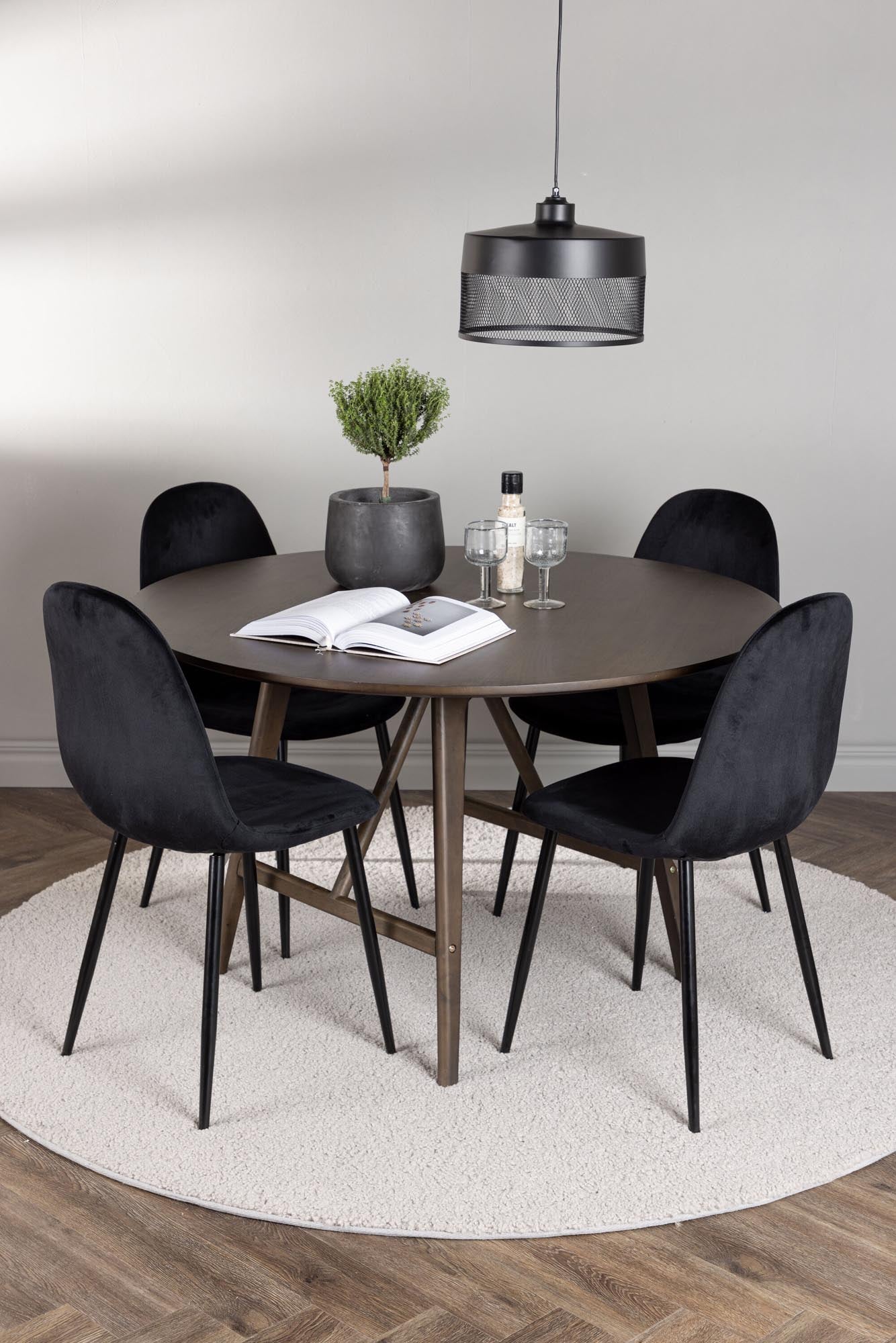 Elegantes Kaseindon Esszimmerset mit runden 100 cm Tisch und 4 stilvollen Polar-Stühlen für unvergessliche Essmomente.