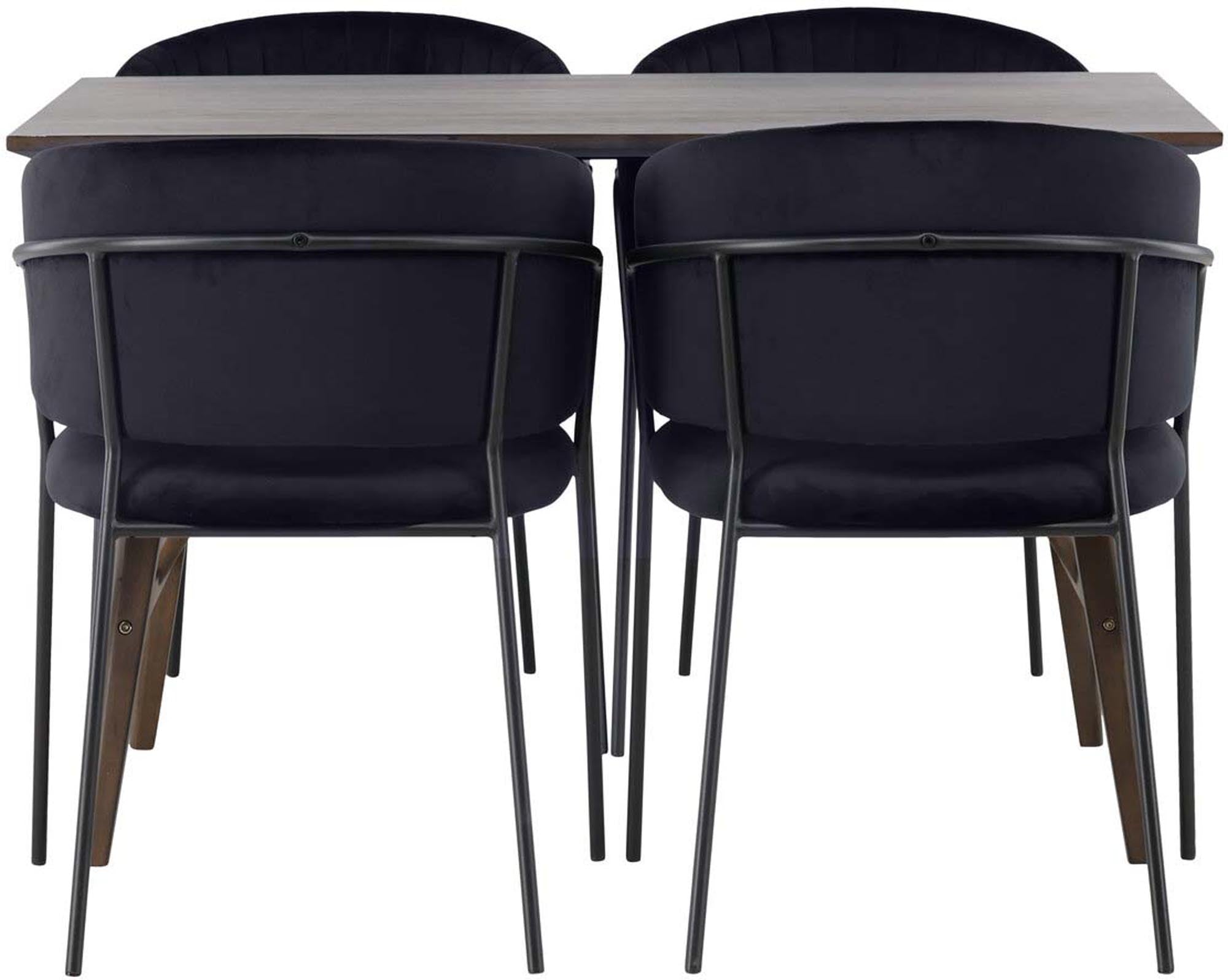 Entdecken Sie das Kaseindon Esszimmerset + Selma 120cm/4St. von Venture Home. Moderner Esstisch in Walnussfarbe, hochwertige Materialien, stilvolle Esszimmerstühle.