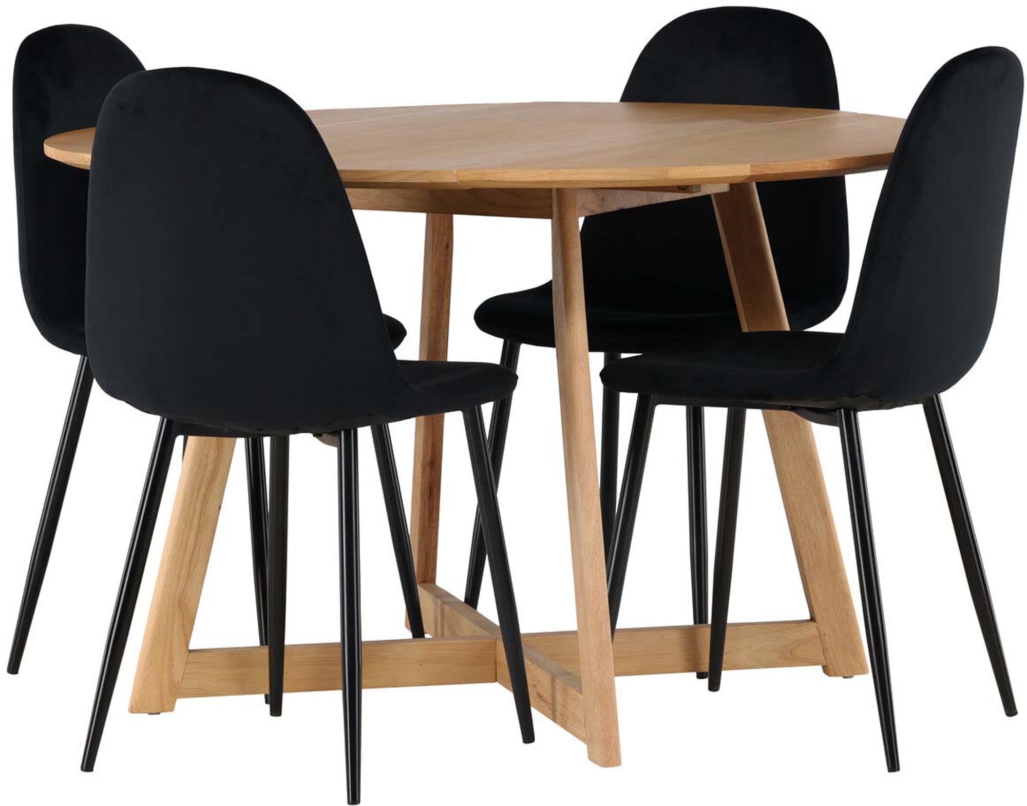 Elegantes Yadikon Esszimmerset mit 120 cm rundem Tisch und luxuriösen Polar-Stühlen. Ideal für stilvolle Dinner und gemütliche Zusammenkünfte.