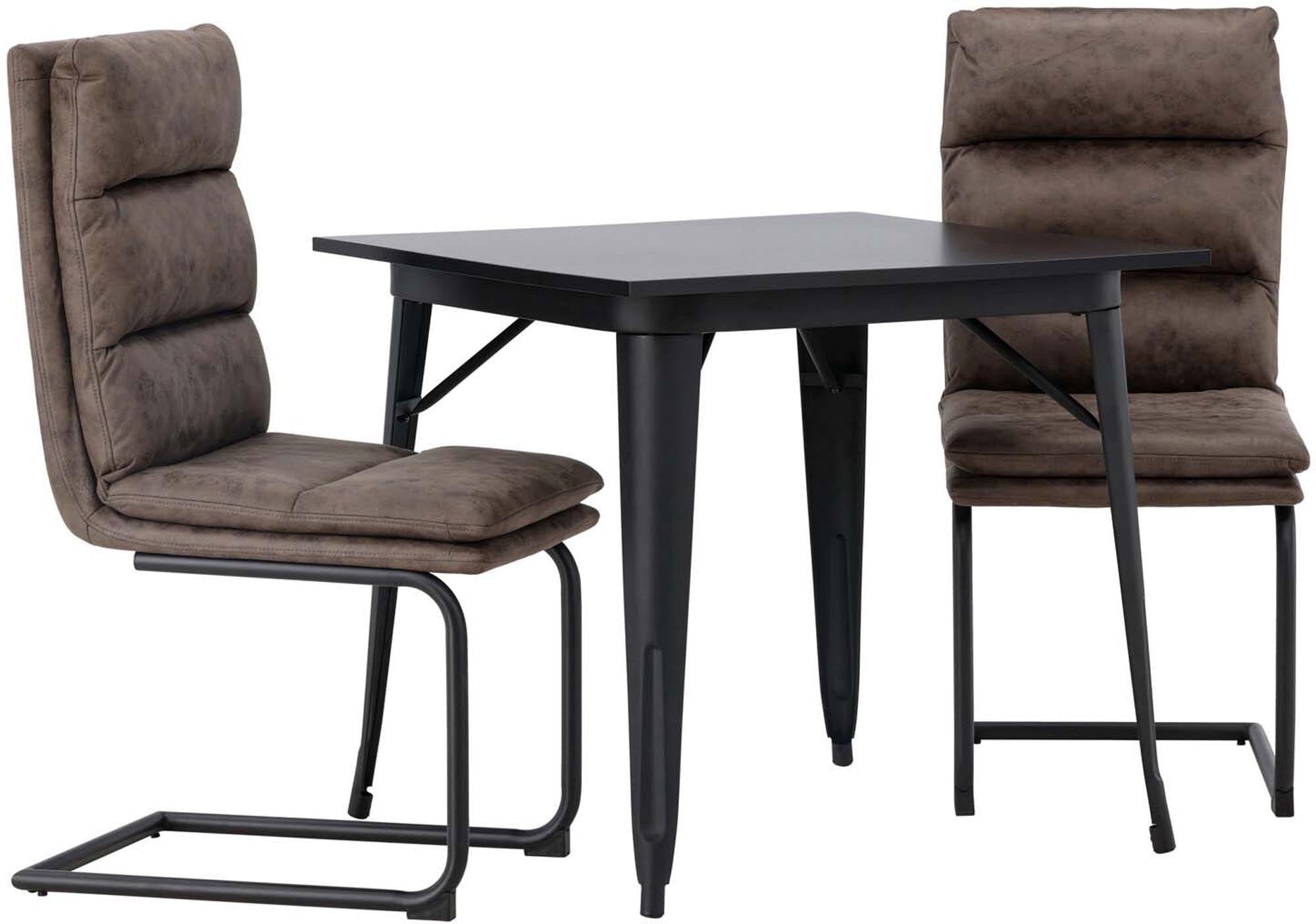 Stylisches Esszimmerset Tempe mit 80 cm quadratischem Tisch und 2 bequemen Zizo Stühlen. Ideal für gemütliche Familienessen und modernes Wohndesign.