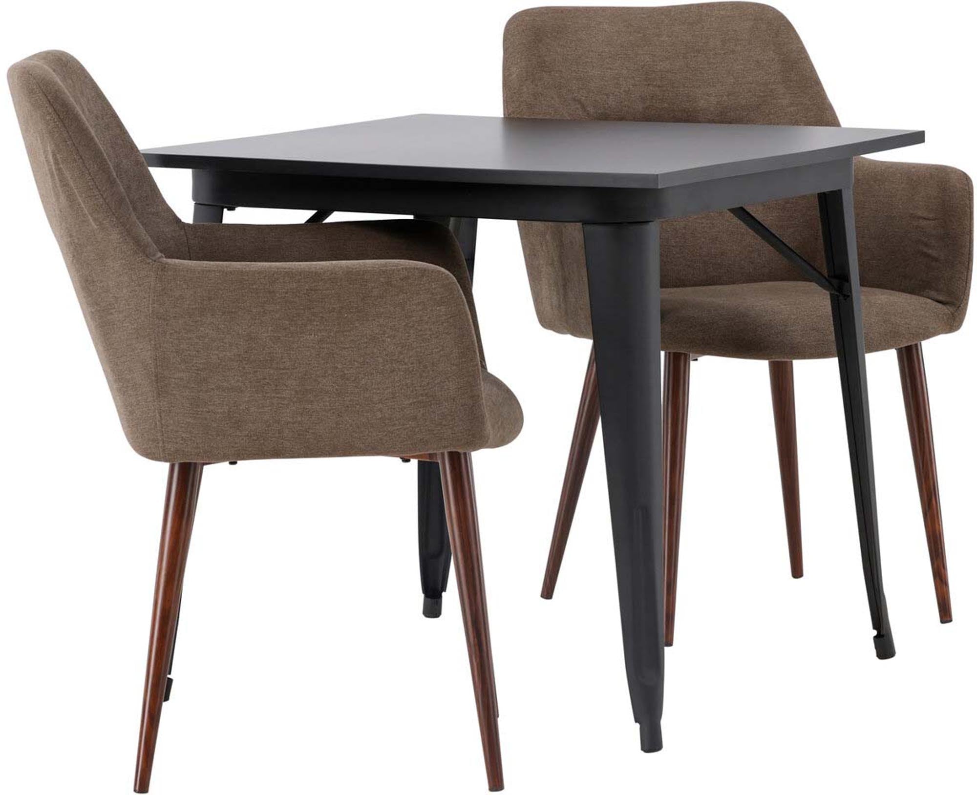 Entdecken Sie das elegante Esszimmerset Tempe + Tomorrow: quadratischer Tisch (80x80 cm) und 2 gepolsterte Stühle für stilvolle Esszimmer.