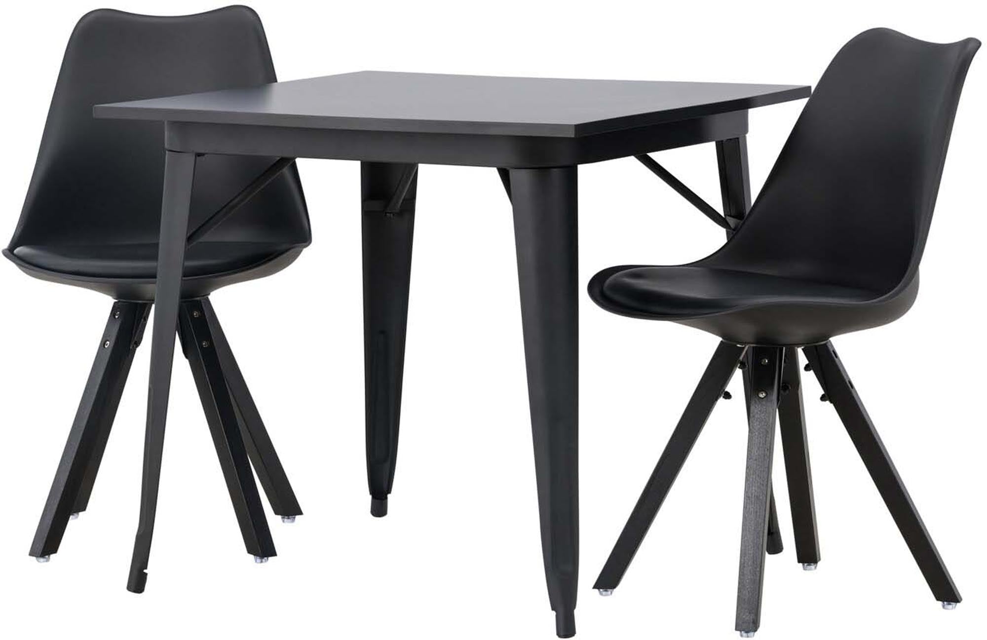 Stilvolles Esszimmerset Tempe mit quadratischem Tisch und Zeno-Stühlen. Ideal für gesellige Runden und modernes Wohnen.