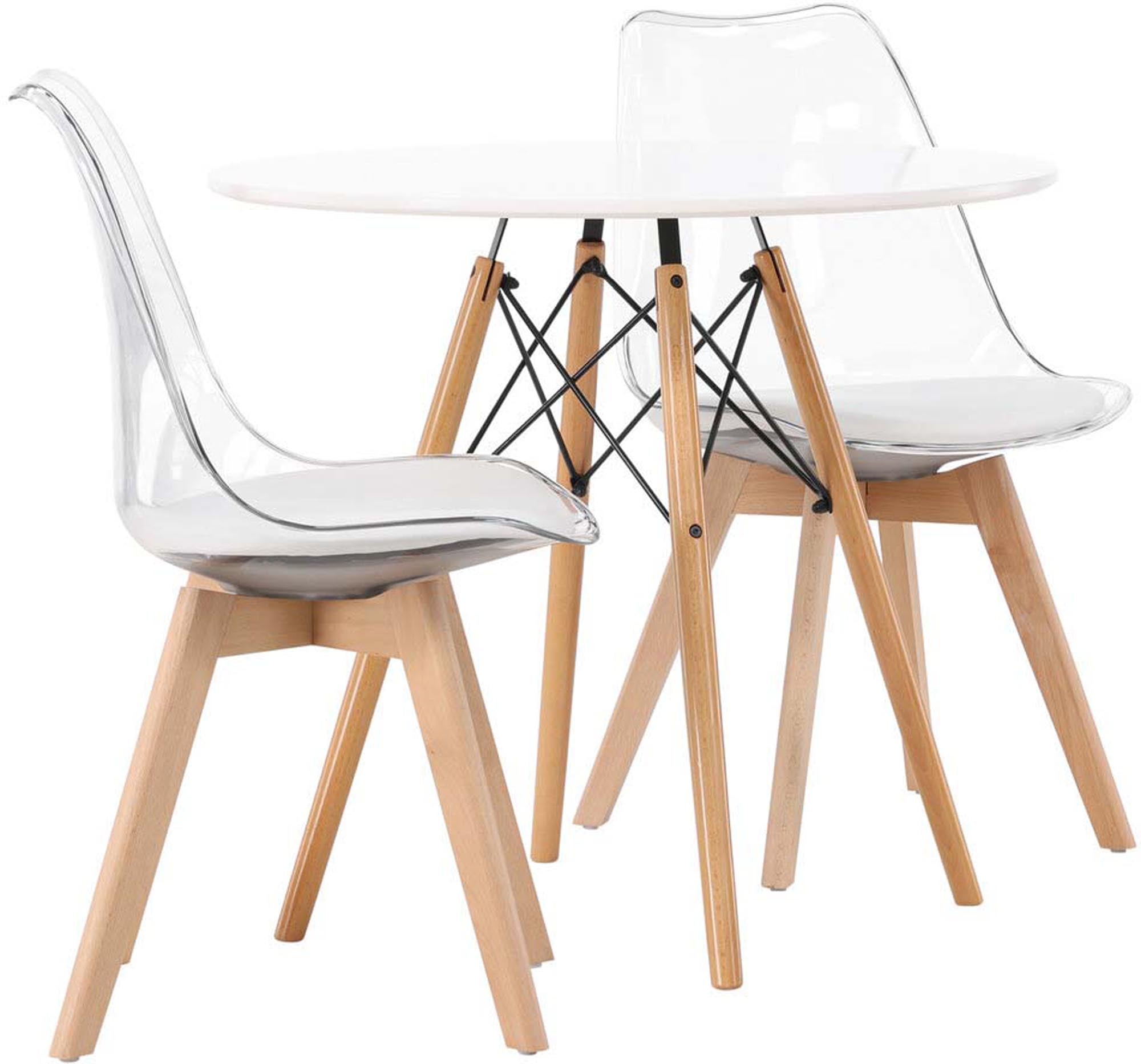 Stilvolles Danburi Esszimmerset mit Edvin Tisch (⌀60cm) und 2 bequemen Stühlen – perfekt für gemütliche Essbereiche und gesellige Runden.