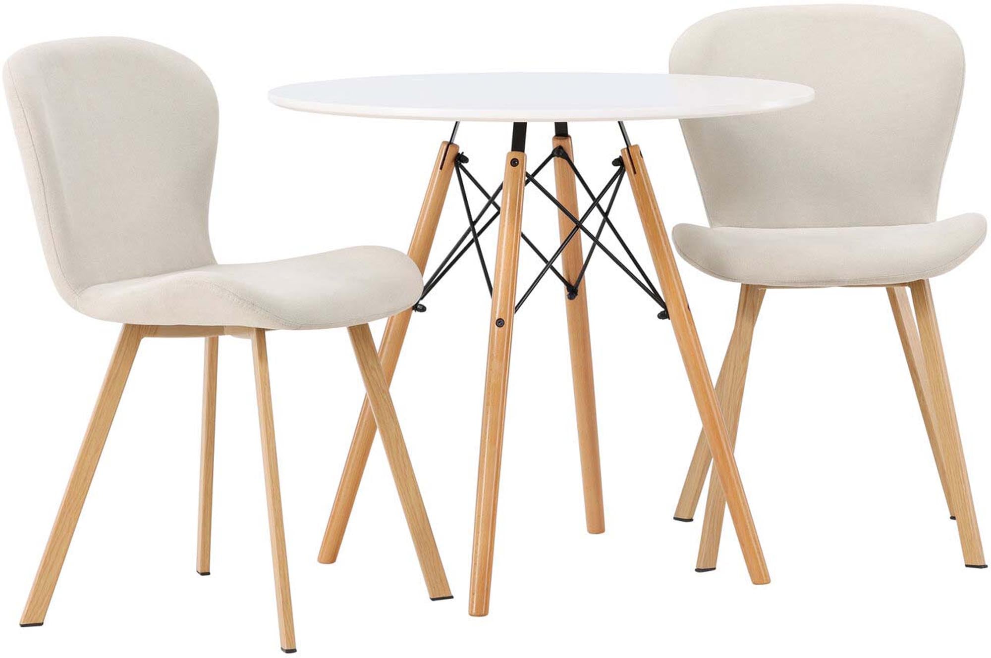 Stilvolles Danburi Esszimmerset: Eleganter Tisch aus weissem MDF, bequeme Lilja Stühle, ideal für kleine Räume. Luxus und Komfort!