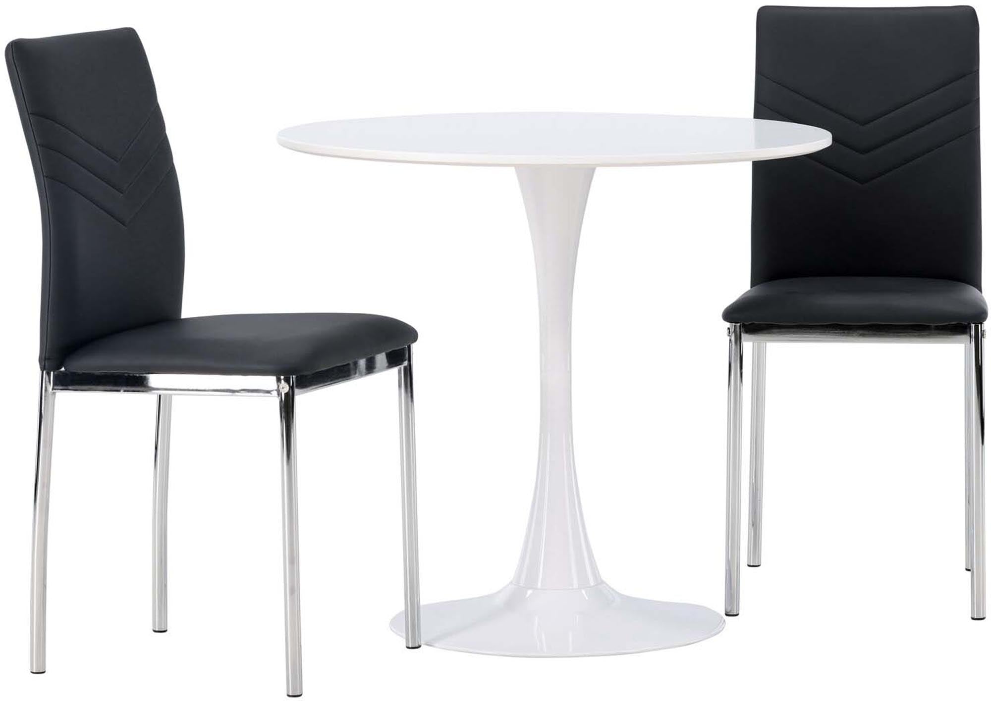 Stilvolles Hamden Esszimmerset mit runden Lily-Stühlen, perfekt für kleine Essbereiche. Hochwertige Materialien und modernes Design.