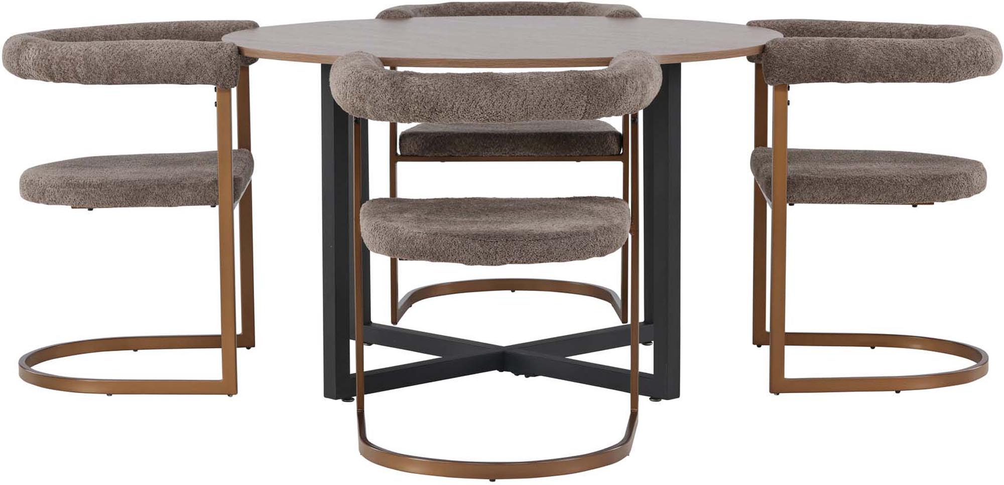 Entdecken Sie das Durango Esszimmerset + Morning von Venture Home: moderner Esstisch ⌀120cm, 4 komfortable Stühle, stilvolles Design, langlebige Materialien.