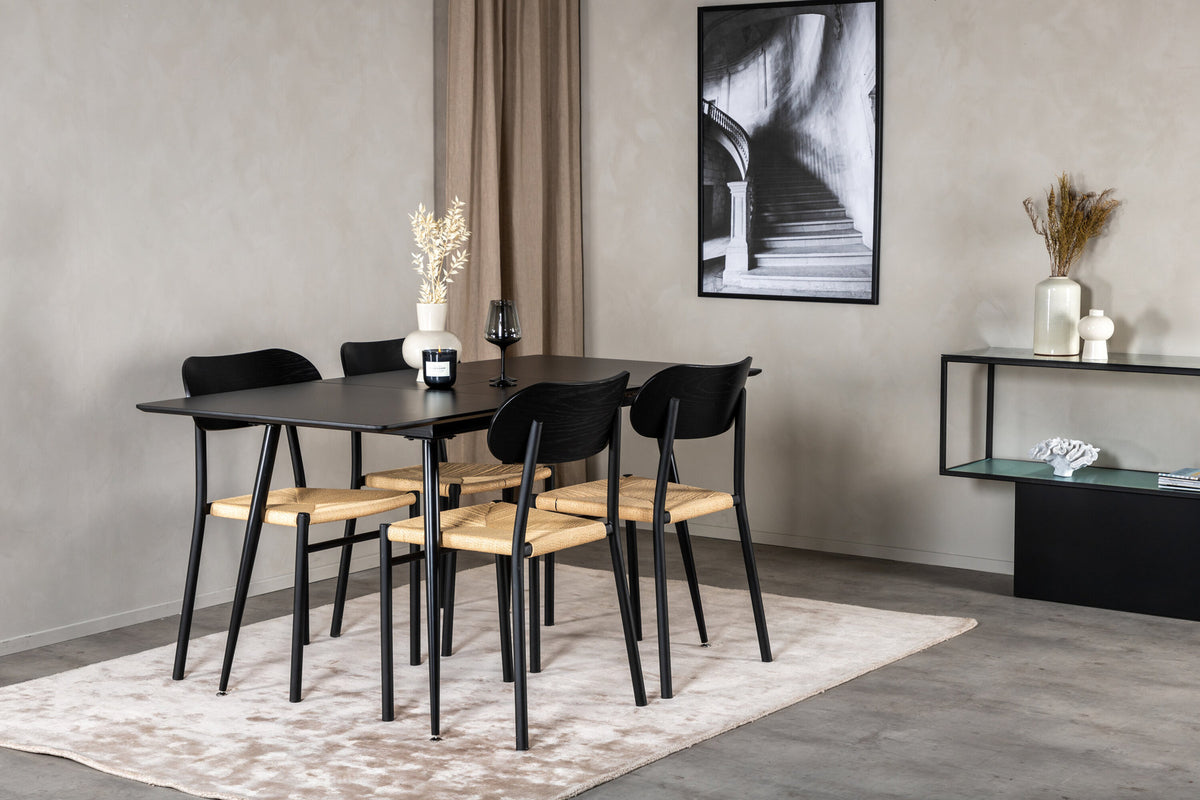 Esszimmer Set Silar mit Stuhl Polly in Schwarz/Schwarz/Natur präsentiert im Onlineshop von KAQTU Design AG. Esszimmerset ist von Venture Home