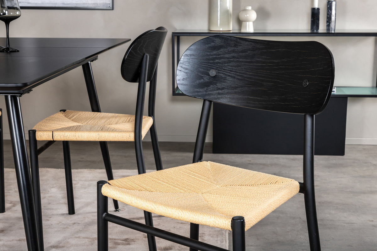 Esszimmer Set Silar mit Stuhl Polly in Schwarz/Schwarz/Natur präsentiert im Onlineshop von KAQTU Design AG. Esszimmerset ist von Venture Home