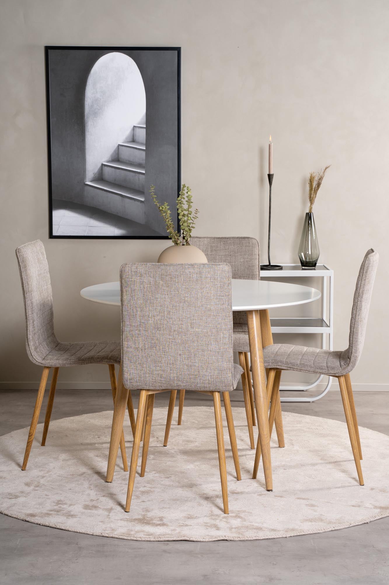 Esszimmer Set Plaza mit Stuhl Windu in Weiss/Hellgrau/Natur präsentiert im Onlineshop von KAQTU Design AG. Esszimmerset ist von Venture Home