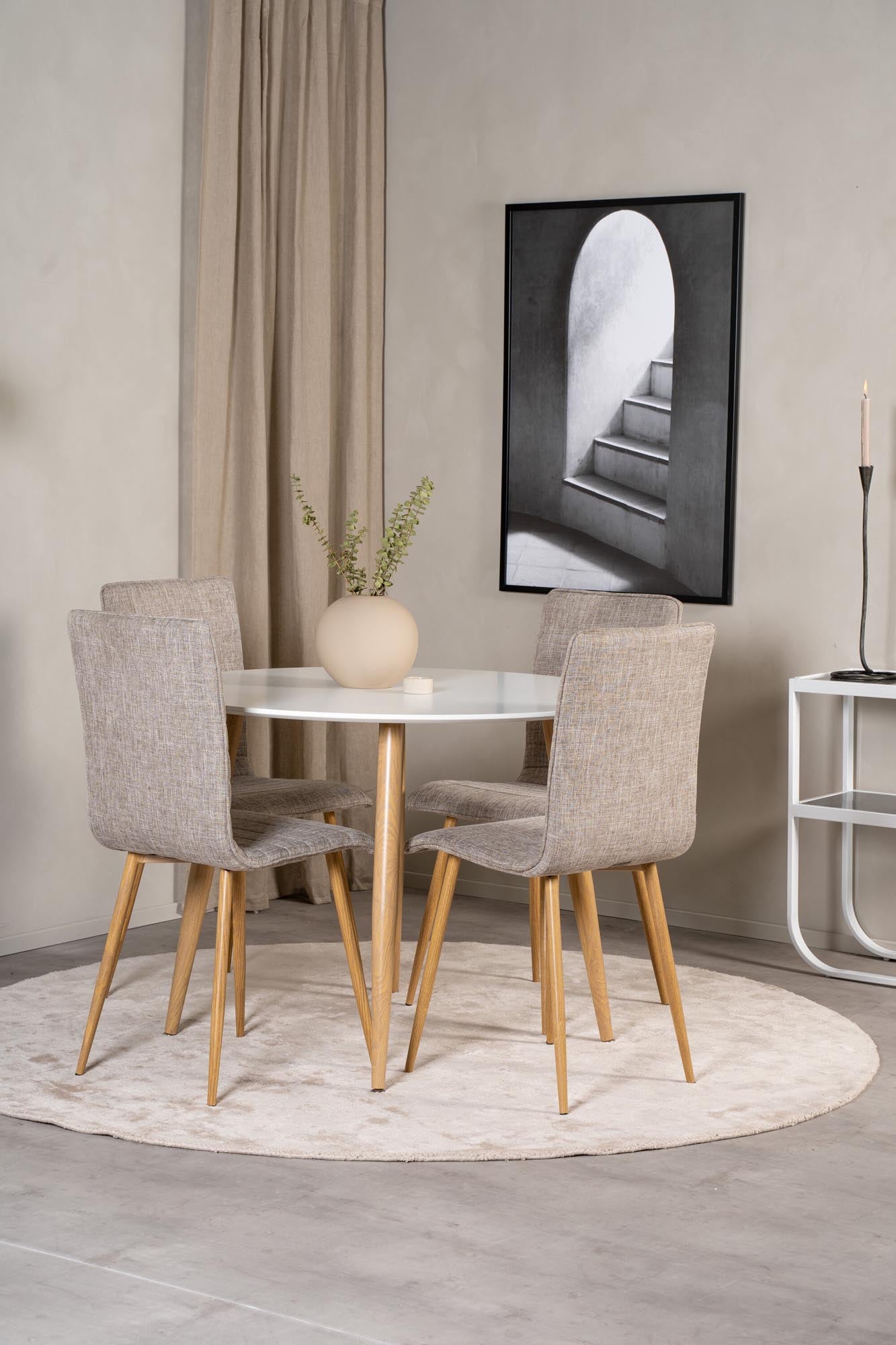 Esszimmer Set Plaza mit Stuhl Windu in Weiss/Hellgrau/Natur präsentiert im Onlineshop von KAQTU Design AG. Esszimmerset ist von Venture Home