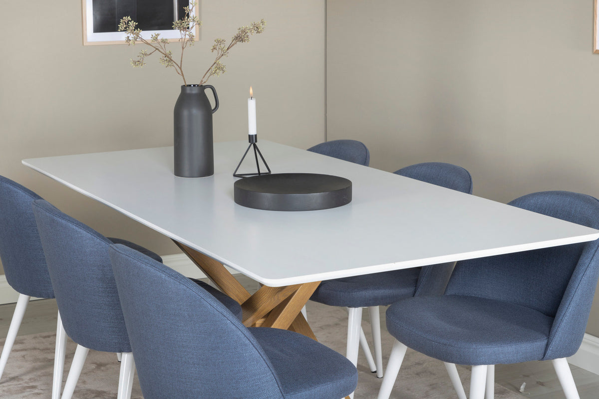 Esszimmer Set Piazza mit Stuhl Velvet in Weiss/Blau/Weiss präsentiert im Onlineshop von KAQTU Design AG. Esszimmerset ist von Venture Home