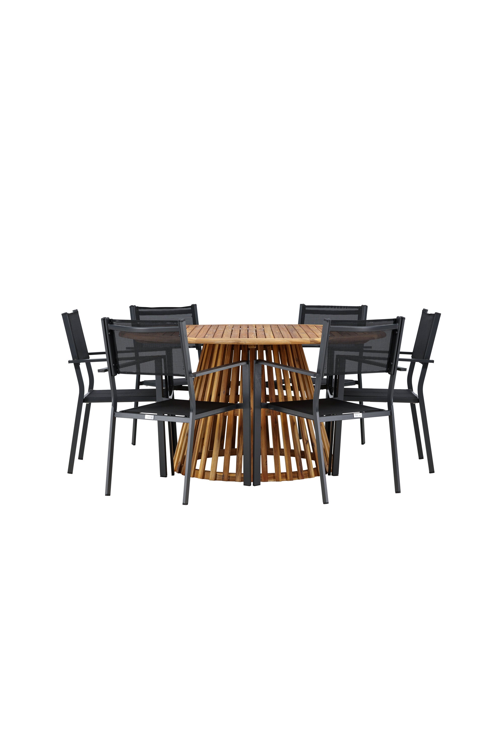 Tucumán Gartentisch Set rund + 6 x Copacabana in Natur/Schwarz präsentiert im Onlineshop von KAQTU Design AG. Gartentischset ist von Venture Home