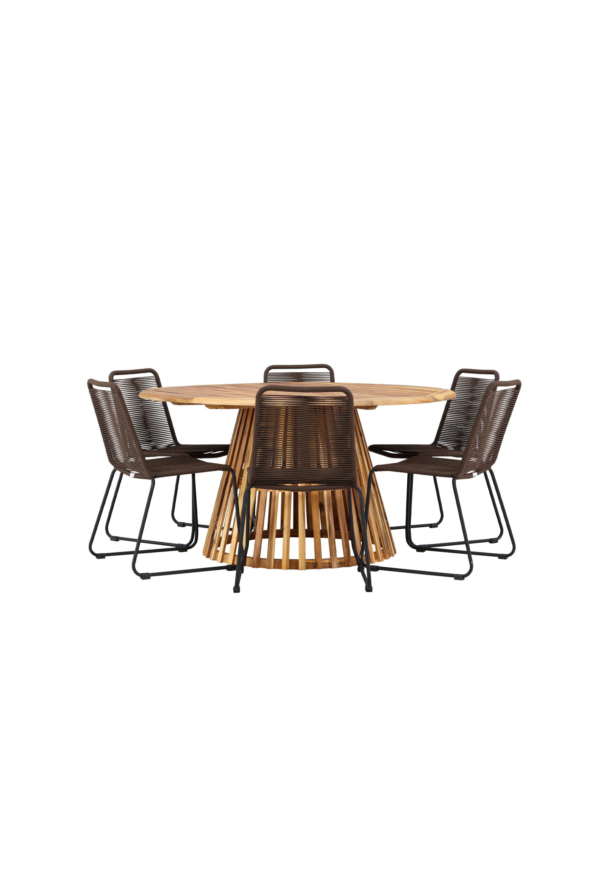 Tucumán Gartentisch Set rund + 6 x Lindos in Natur/Schwarz/Braun präsentiert im Onlineshop von KAQTU Design AG. Gartentischset ist von Venture Home