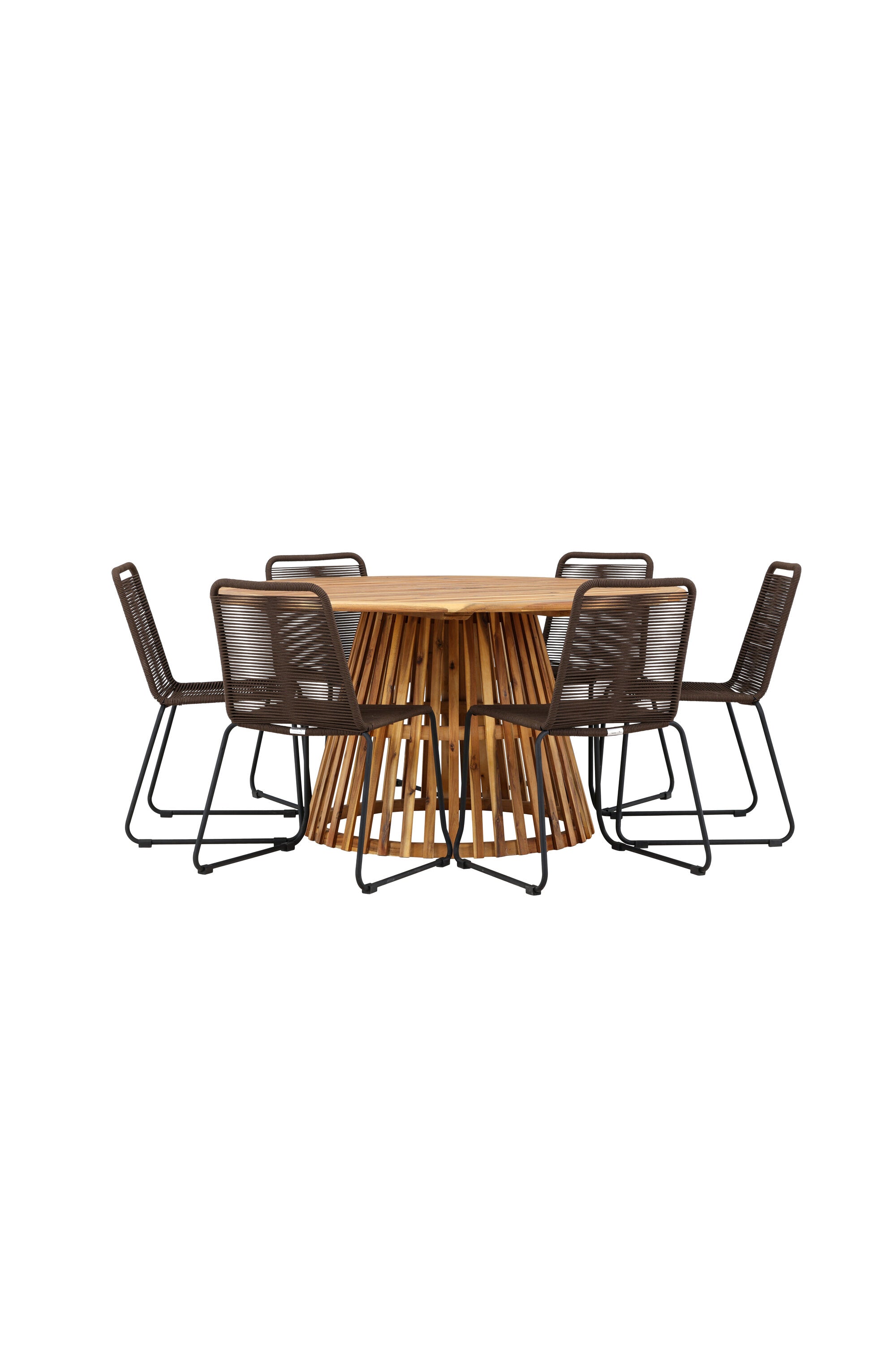 Tucumán Gartentisch Set rund + 6 x Lindos in Natur/Schwarz/Braun präsentiert im Onlineshop von KAQTU Design AG. Gartentischset ist von Venture Home