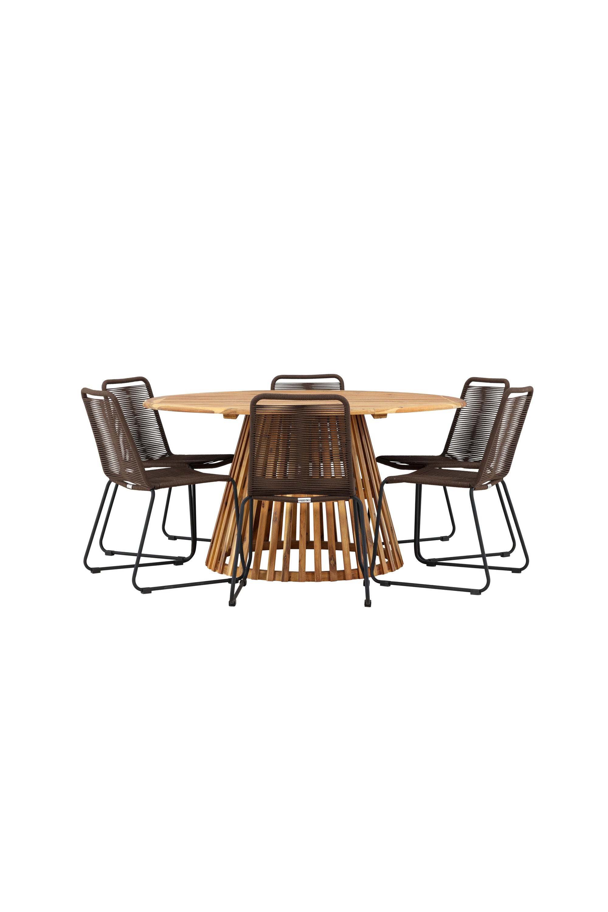 Tucumán Gartentisch Set rund + 6 x Lindos in Natur/Schwarz/Braun präsentiert im Onlineshop von KAQTU Design AG. Gartentischset ist von Venture Home