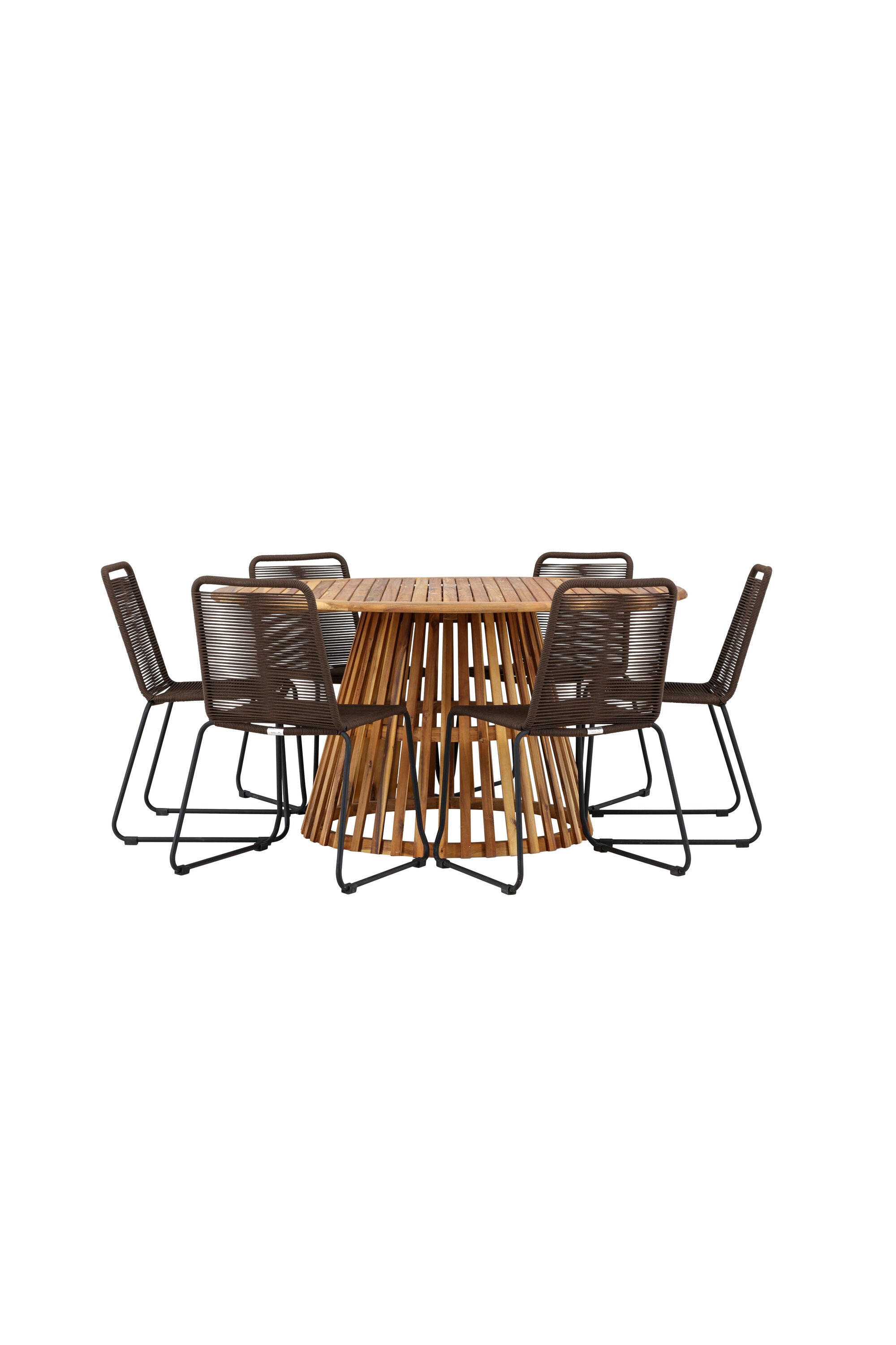 Tucumán Gartentisch Set rund + 6 x Lindos in Natur/Schwarz/Braun präsentiert im Onlineshop von KAQTU Design AG. Gartentischset ist von Venture Home
