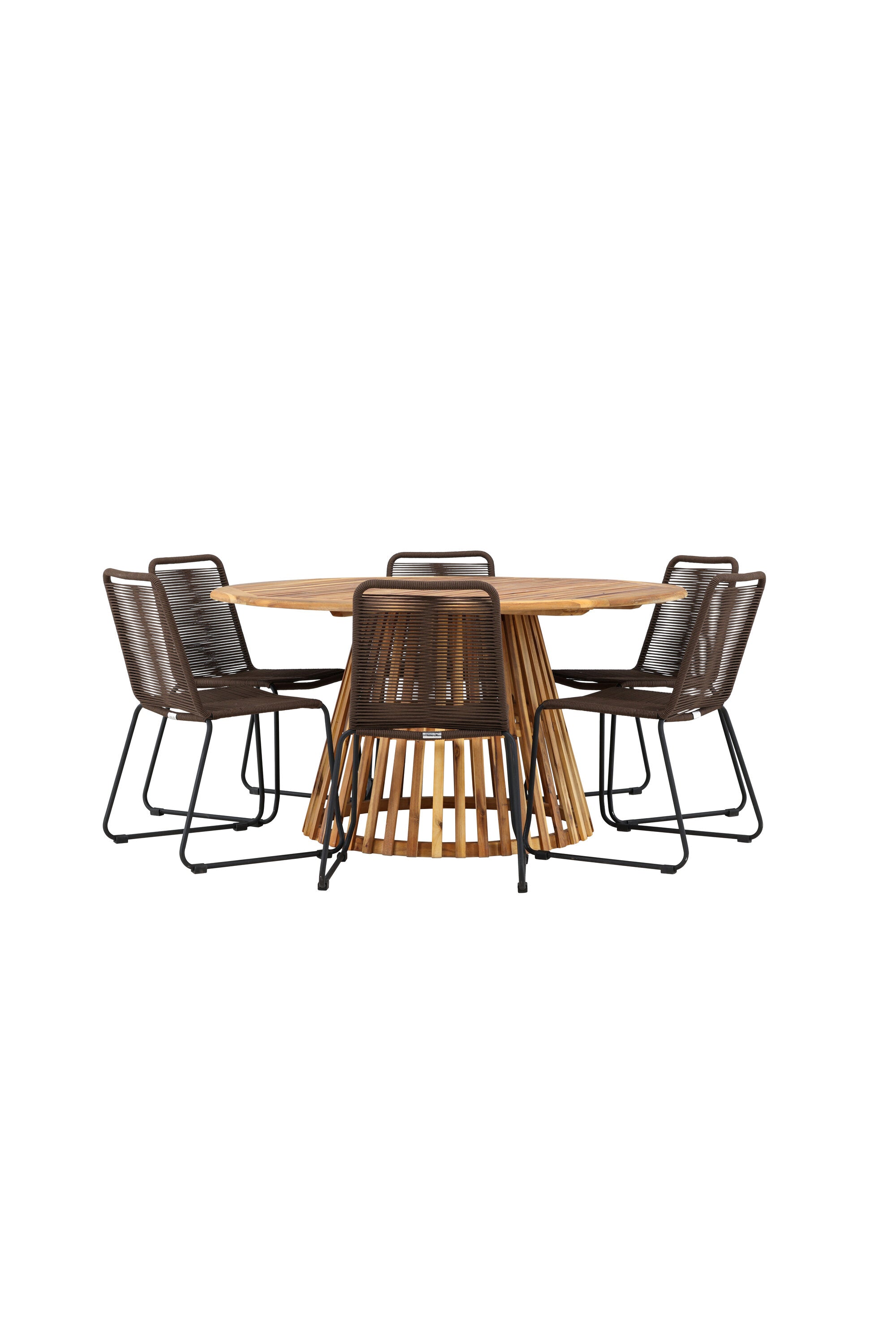 Tucumán Gartentisch Set rund + 6 x Lindos in Natur/Schwarz/Braun präsentiert im Onlineshop von KAQTU Design AG. Gartentischset ist von Venture Home