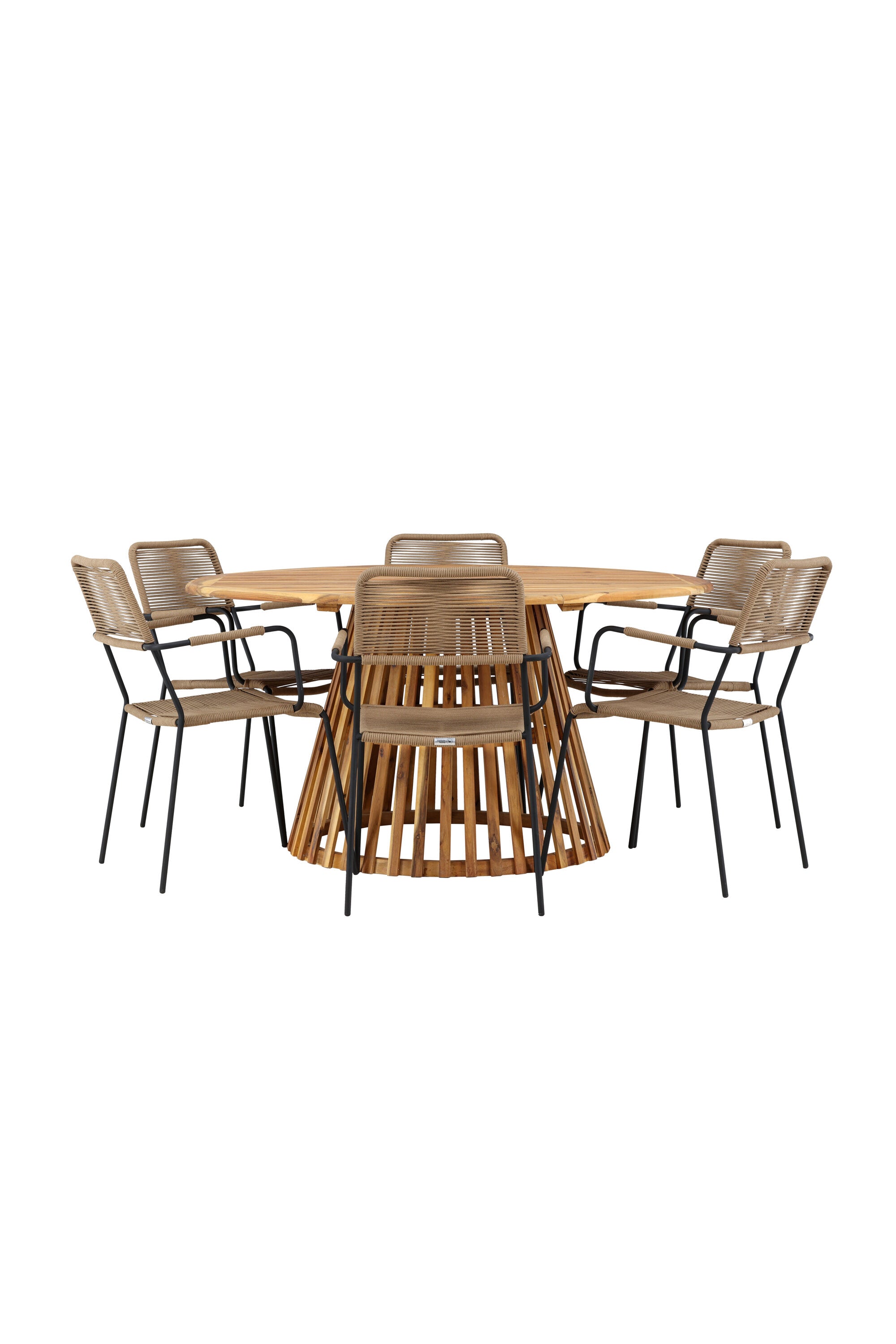 Tucumán Gartentisch Set rund + 6 x Lindos in Natur/Schwarz/Latte präsentiert im Onlineshop von KAQTU Design AG. Gartentischset ist von Venture Home