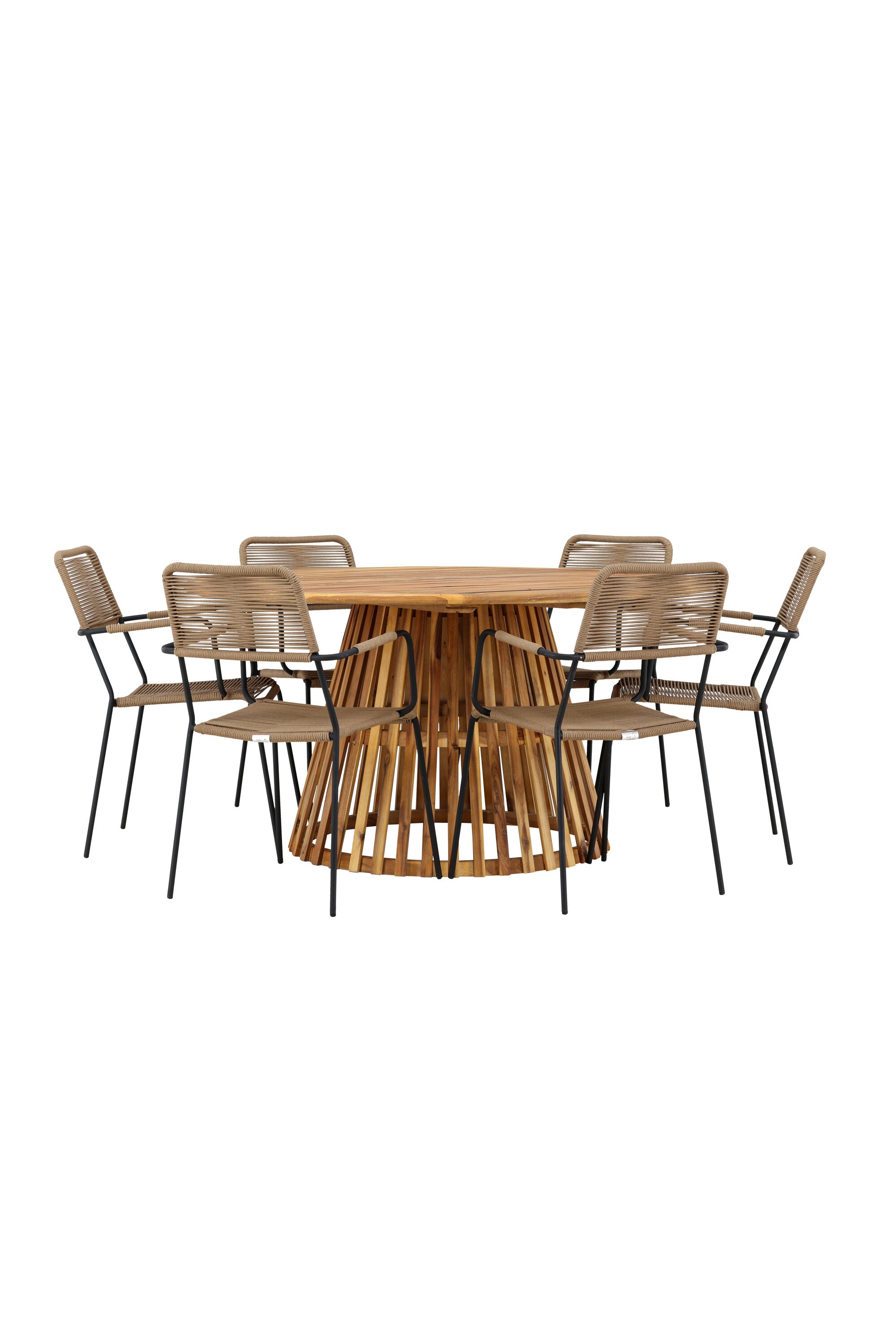 Tucumán Gartentisch Set rund + 6 x Lindos in Natur/Schwarz/Latte präsentiert im Onlineshop von KAQTU Design AG. Gartentischset ist von Venture Home