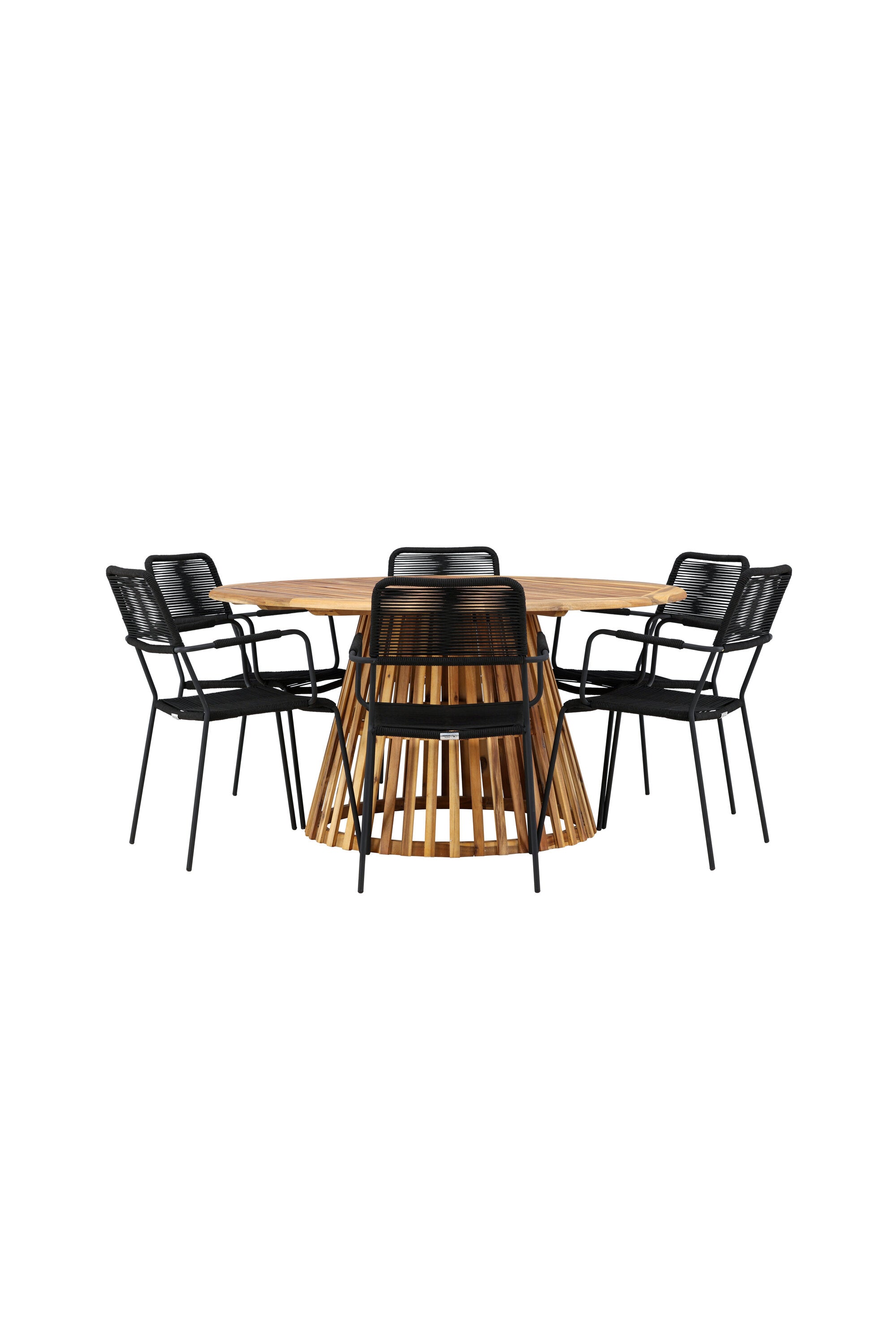 Tucumán Gartentisch Set rund + 6 x Lindos in Natur/Schwarz präsentiert im Onlineshop von KAQTU Design AG. Gartentischset ist von Venture Home