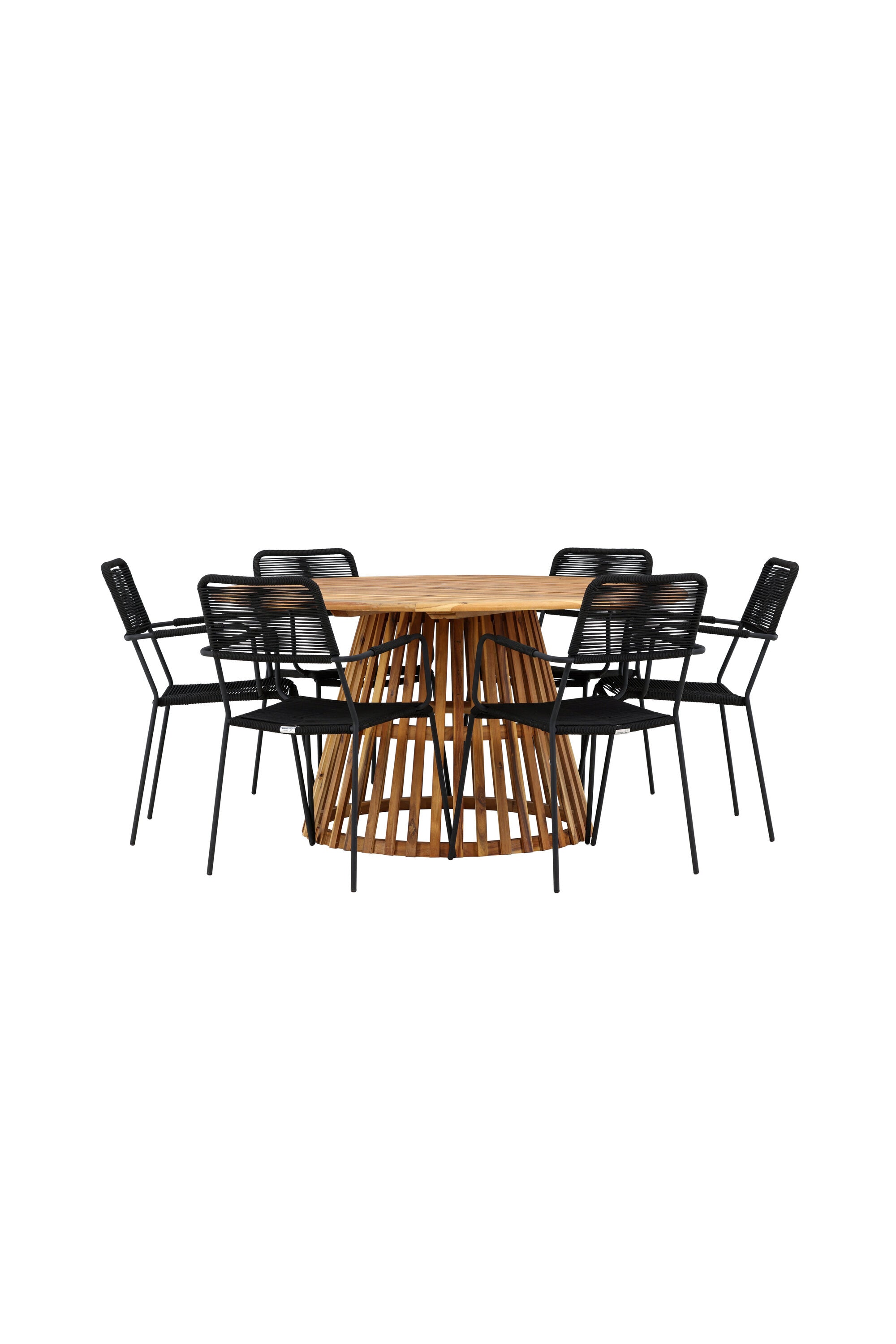 Tucumán Gartentisch Set rund + 6 x Lindos in Natur/Schwarz präsentiert im Onlineshop von KAQTU Design AG. Gartentischset ist von Venture Home