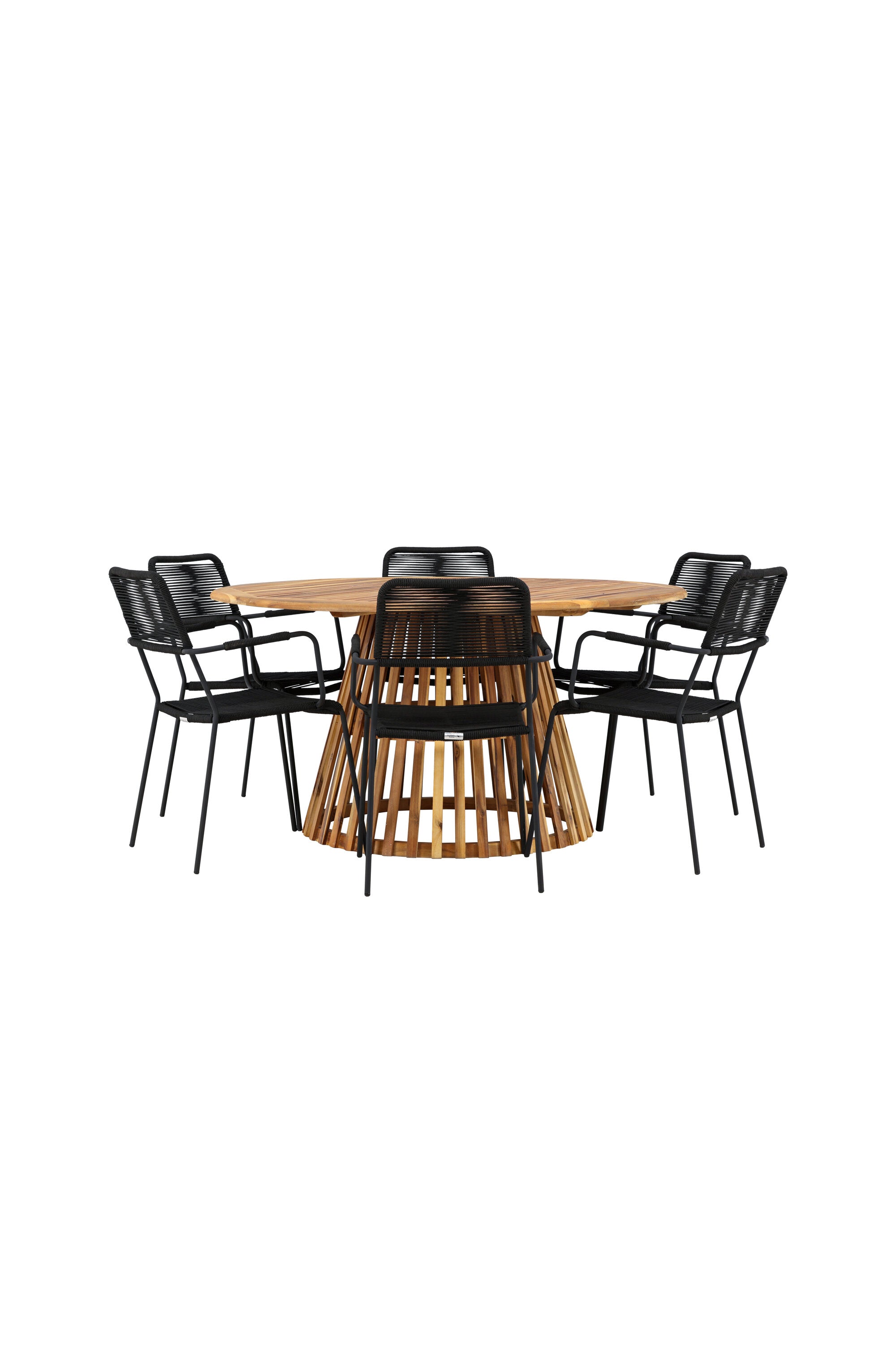 Tucumán Gartentisch Set rund + 6 x Lindos in Natur/Schwarz präsentiert im Onlineshop von KAQTU Design AG. Gartentischset ist von Venture Home
