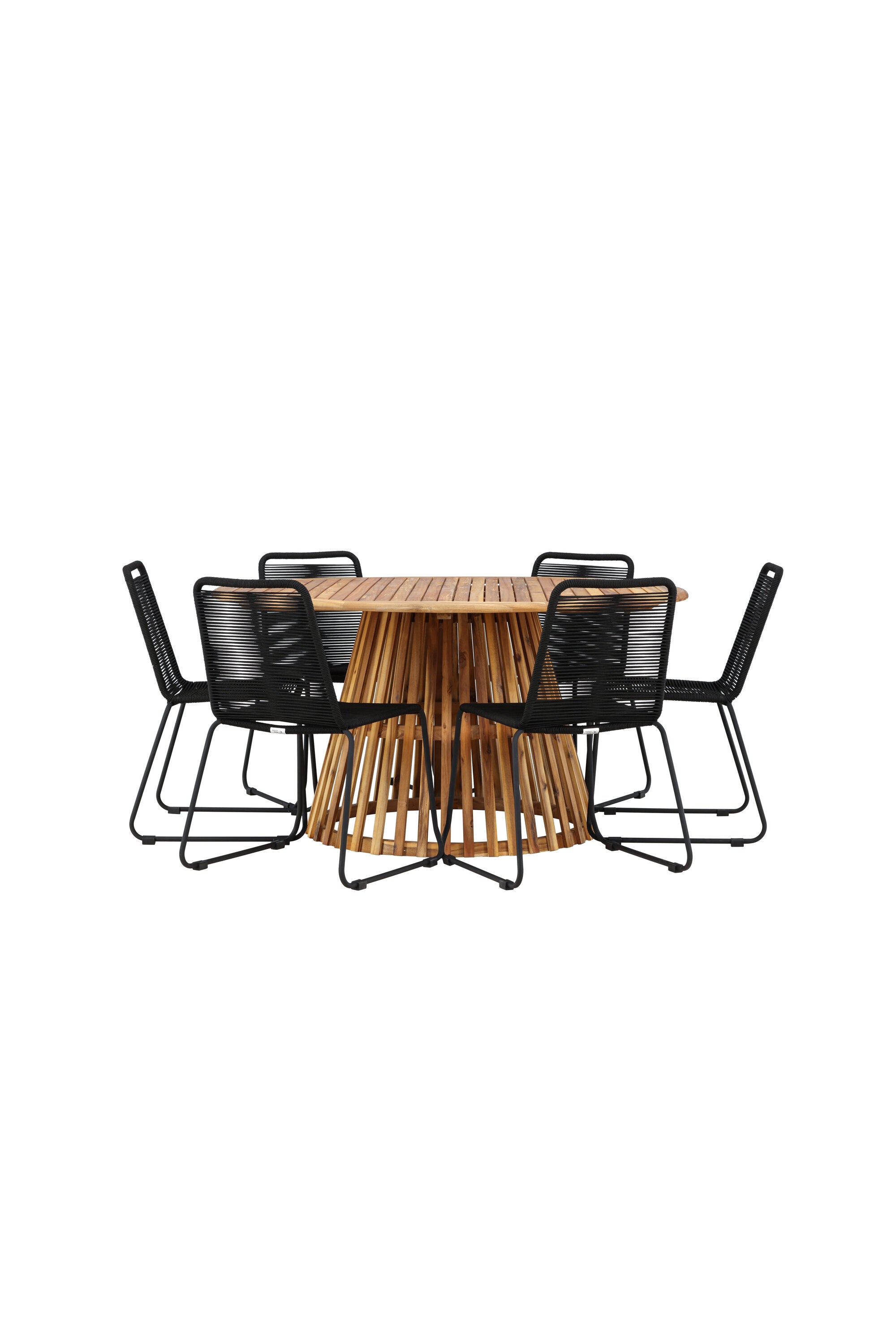 Tucumán Gartentisch Set rund + 6 x Lindos stapelbar in Natur/Schwarz präsentiert im Onlineshop von KAQTU Design AG. Gartentischset ist von Venture Home