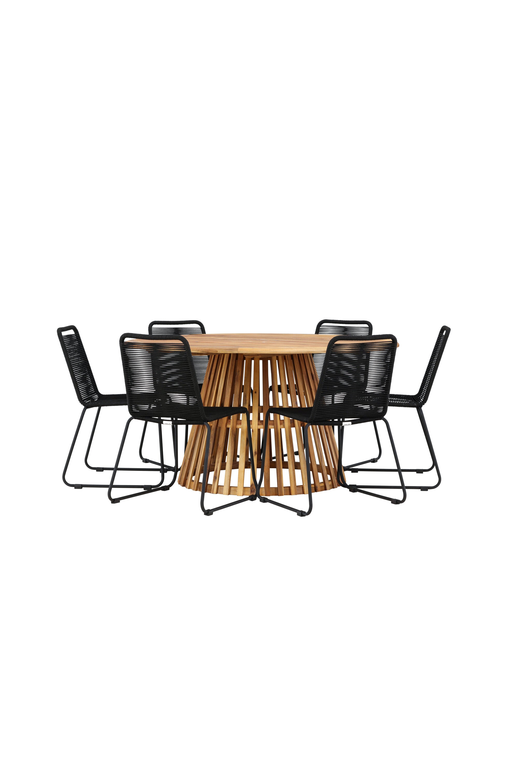 Tucumán Gartentisch Set rund + 6 x Lindos stapelbar in Natur/Schwarz präsentiert im Onlineshop von KAQTU Design AG. Gartentischset ist von Venture Home