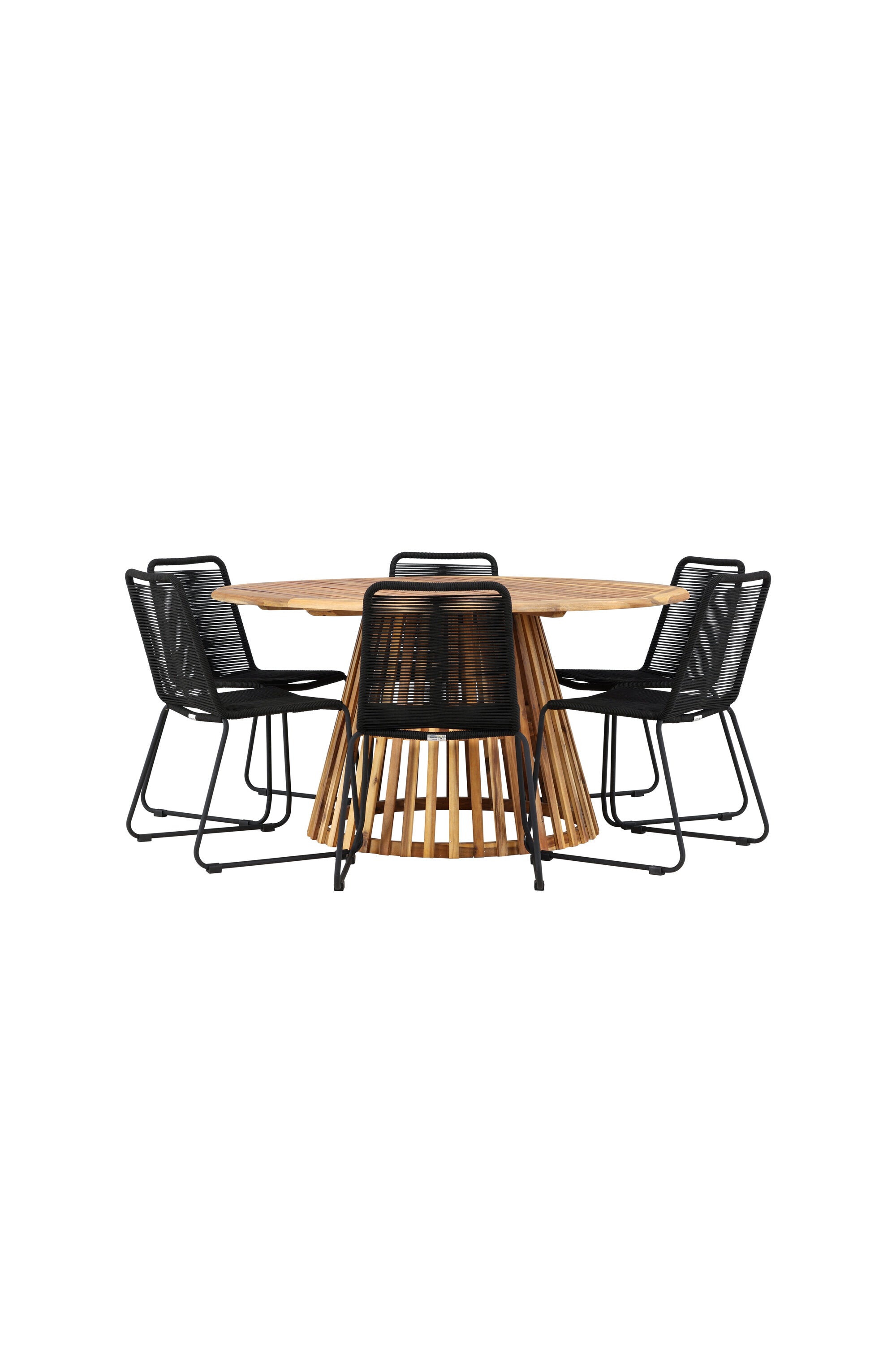 Tucumán Gartentisch Set rund + 6 x Lindos stapelbar in Natur/Schwarz präsentiert im Onlineshop von KAQTU Design AG. Gartentischset ist von Venture Home