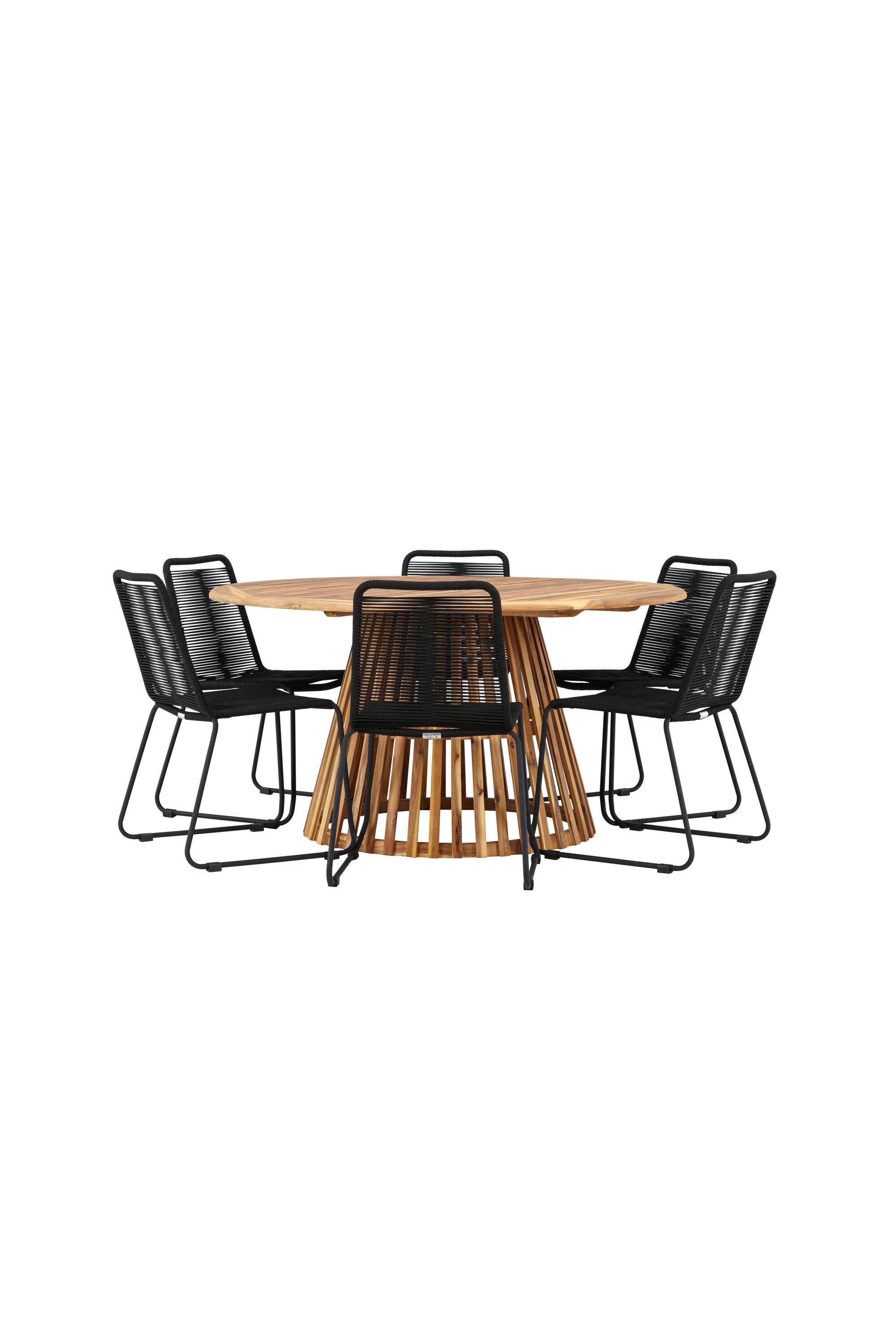 Tucumán Gartentisch Set rund + 6 x Lindos stapelbar in Natur/Schwarz präsentiert im Onlineshop von KAQTU Design AG. Gartentischset ist von Venture Home
