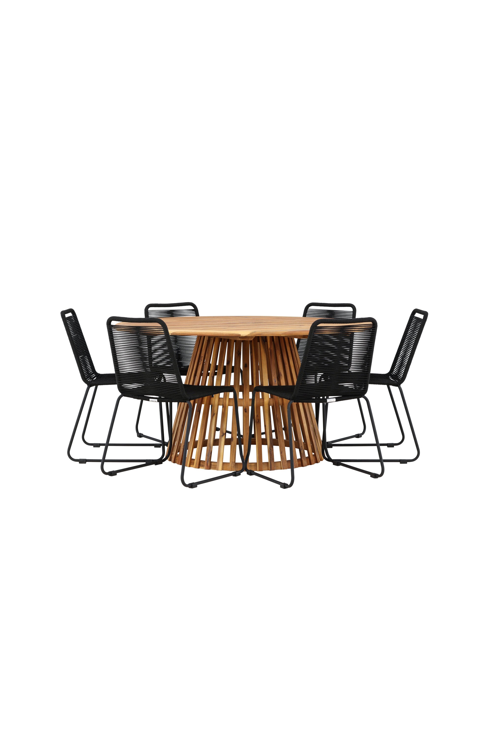 Tucumán Gartentisch Set rund + 6 x Lindos stapelbar in Natur/Schwarz präsentiert im Onlineshop von KAQTU Design AG. Gartentischset ist von Venture Home