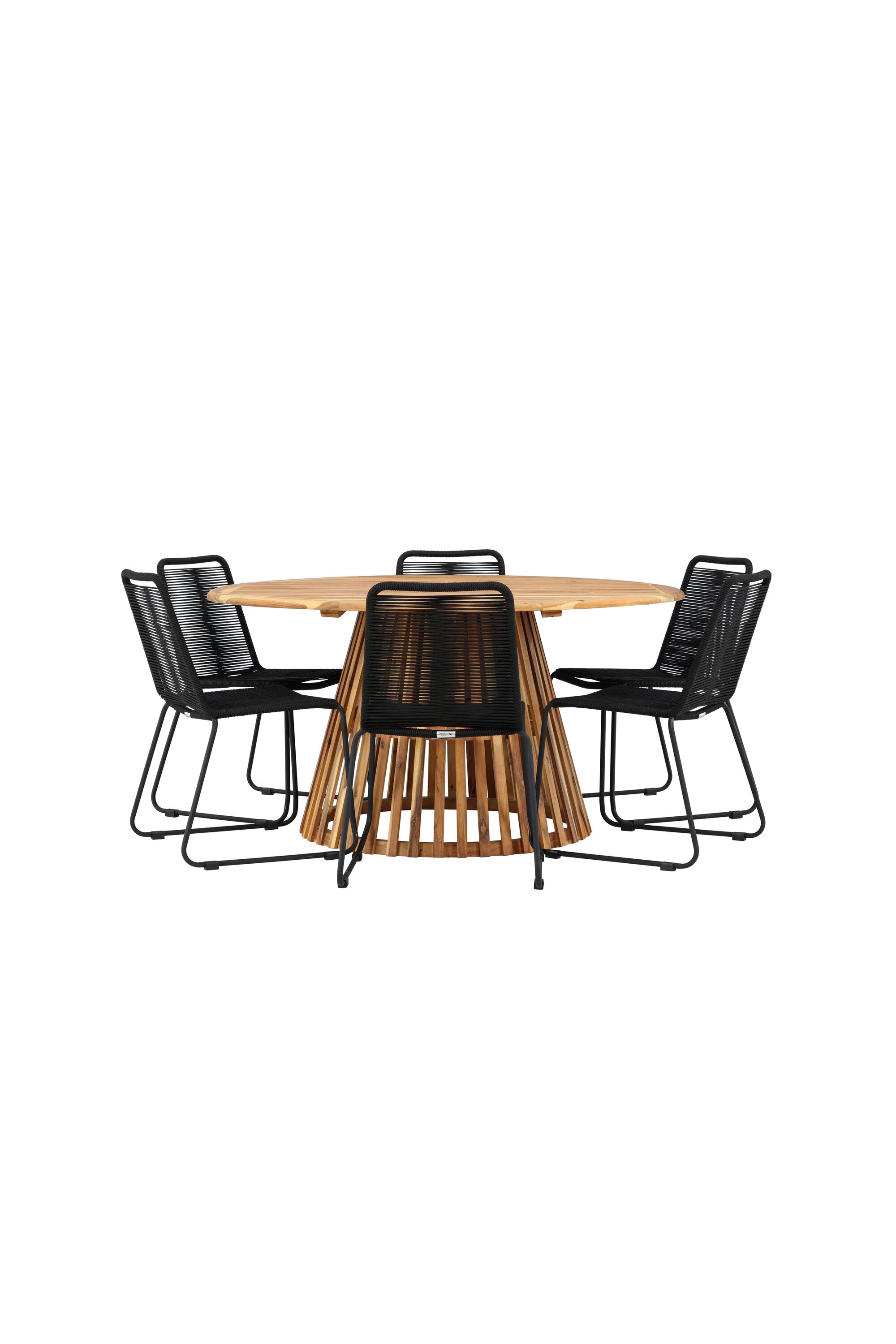 Tucumán Gartentisch Set rund + 6 x Lindos stapelbar in Natur/Schwarz präsentiert im Onlineshop von KAQTU Design AG. Gartentischset ist von Venture Home