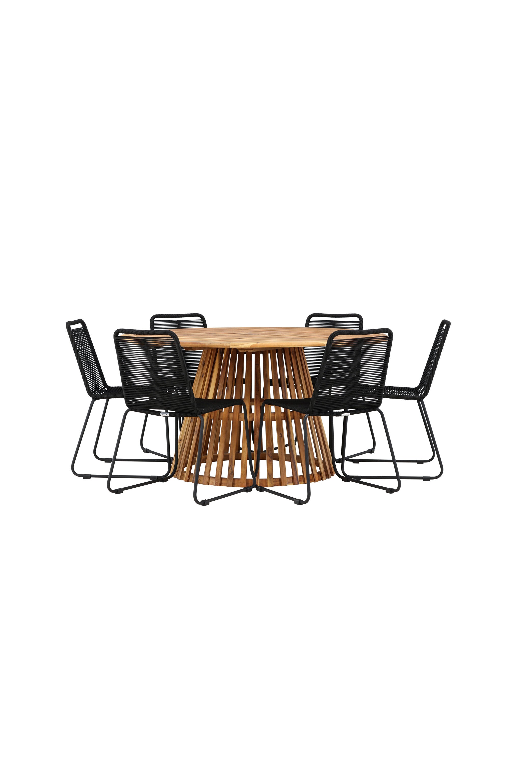 Tucumán Gartentisch Set rund + 6 x Lindos stapelbar in Natur/Schwarz präsentiert im Onlineshop von KAQTU Design AG. Gartentischset ist von Venture Home